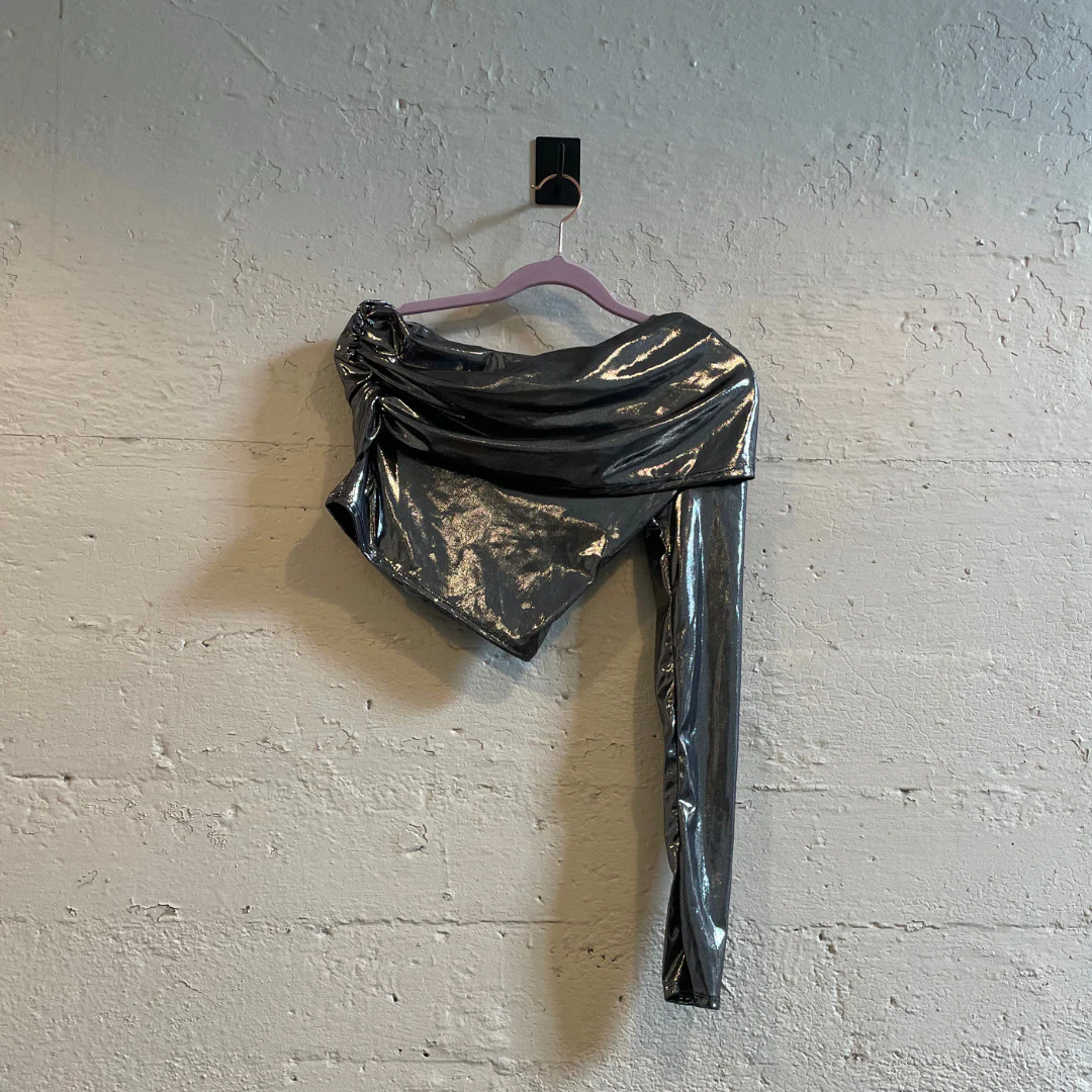 Fold Over One Shoulder Top in Liquid Metal [Sizes S-L] - Image 3