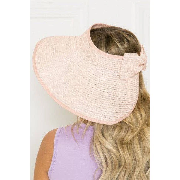 Foldable Wide Brim Bow Visor Sun Hat [Available in Ivory or Pink] - Image 5