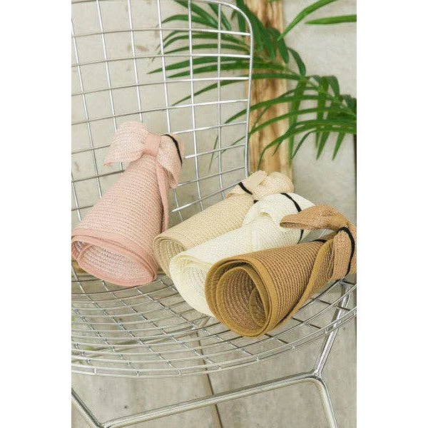 Foldable Wide Brim Bow Visor Sun Hat [Available in Ivory or Pink] - Image 6