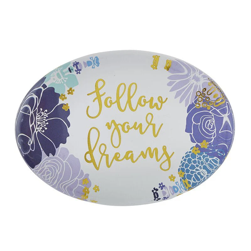 Follow Your Dreams Oval Floral Glass Paperweight - Image 3