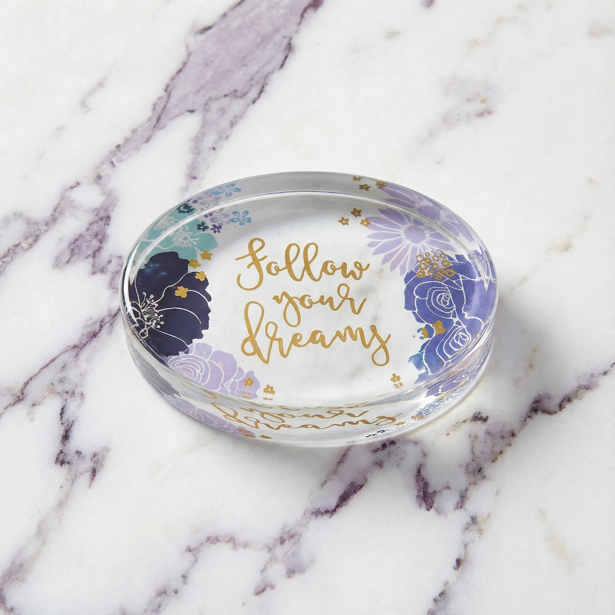 Follow Your Dreams Oval Floral Glass Paperweight - Image 5