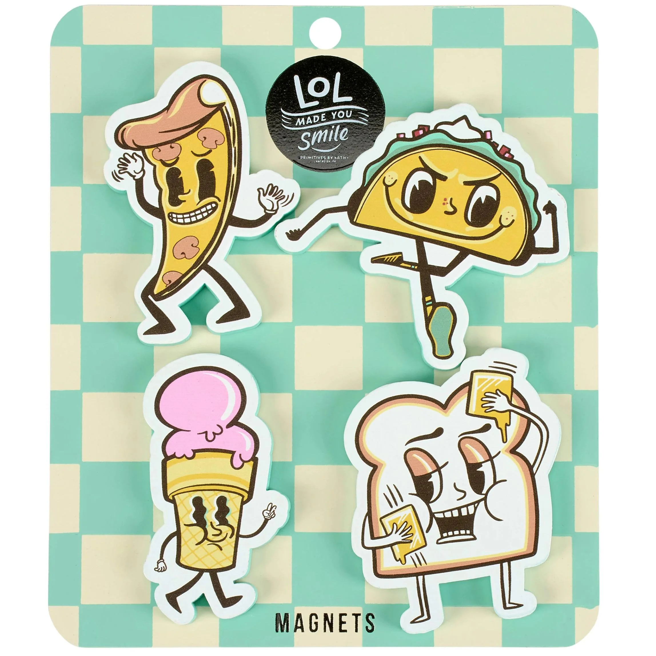 Food Crew Magnet Set | Retro Wooden Food Character Fridge Magnets | Pizza Taco Ice Cream Toast Kitchen Gift - Image 3
