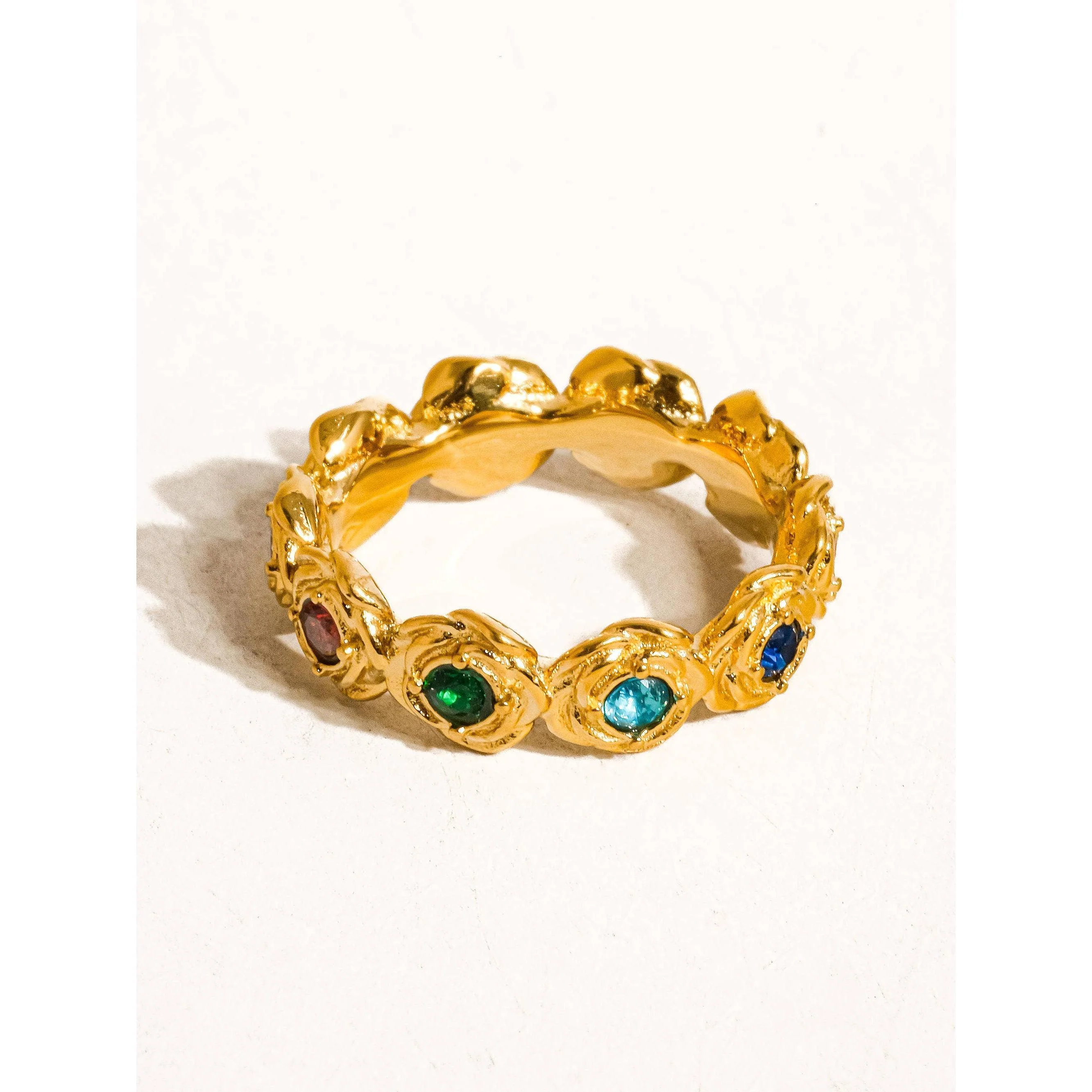 Frances 18K Gold Non-Tarnish Multi Stone Vintage Ring | Hypoallergenic Water-Resistant Jewelry - Image 4