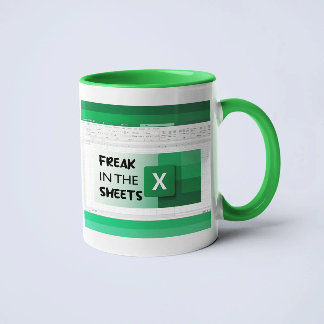 Freak In The (Excel) Sheets Ceramic Mug in White and Green | Coffee Tea Cup | 15oz - Image 3
