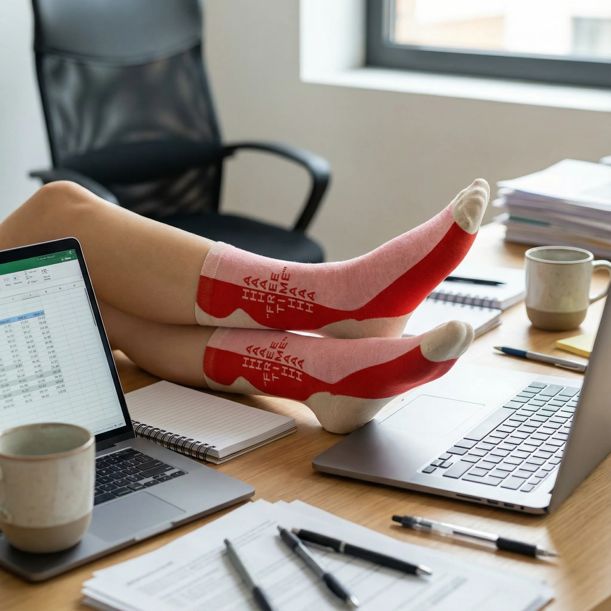 Free Time Ha Ha Ha Women's Crew Novelty Socks in Red and Pink | BlueQ at GetBullish - Image 5