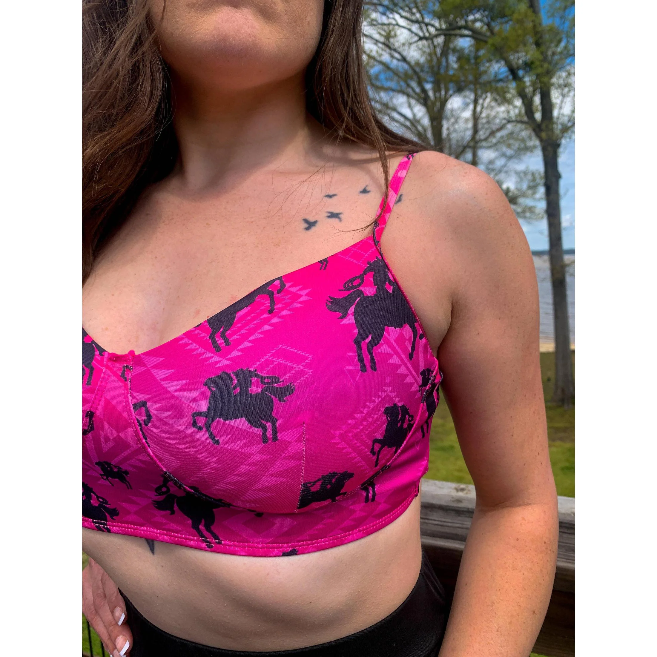 Freeda Spaghetti Strap Bustier Top, Swim, or Athletic Bralette |Serape or Pink Cowgirl [Sizes SM-L] - Image 3