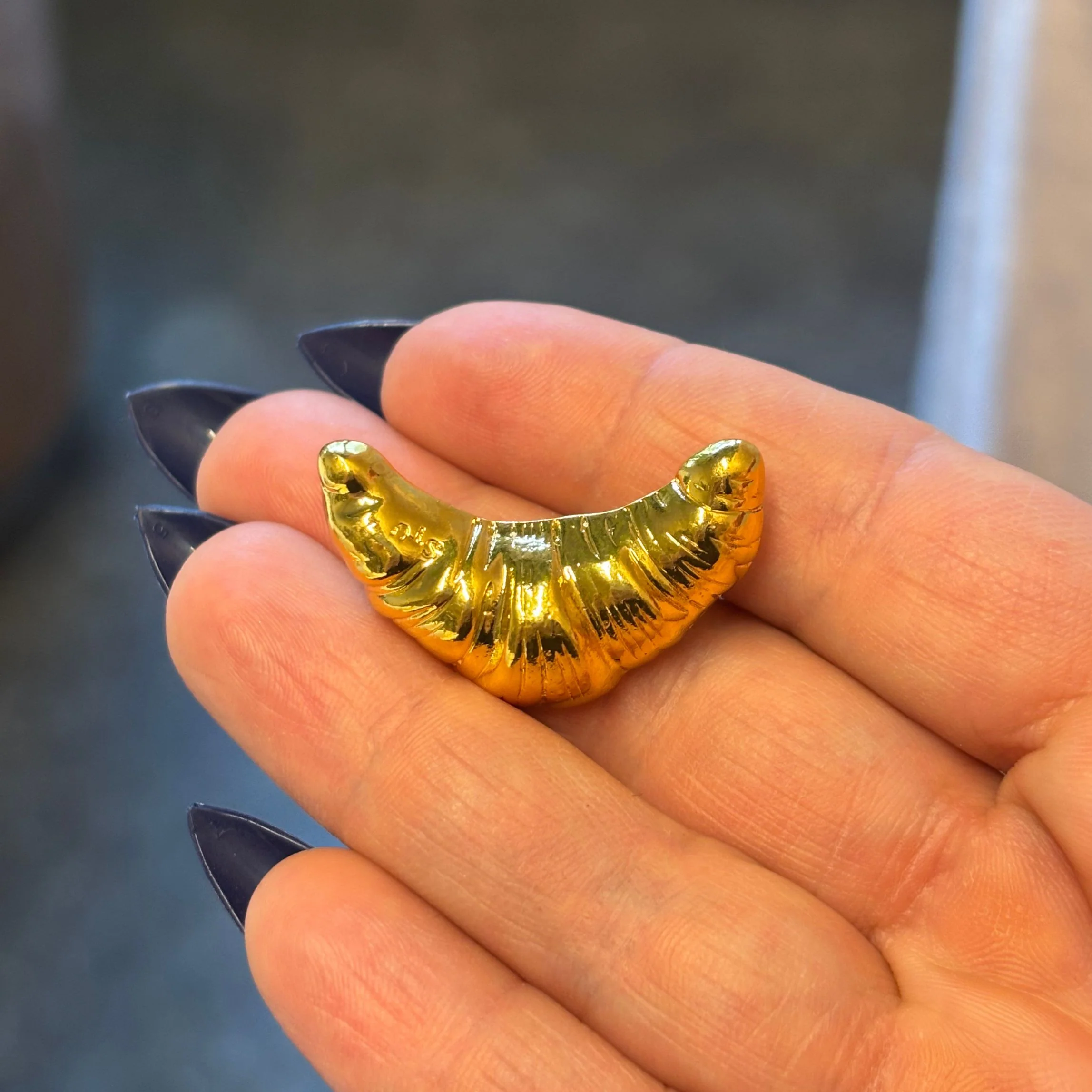 French Croissant Brooch in Gold & Silver 1.4" Metal Pin for Food Lovers - Image 10