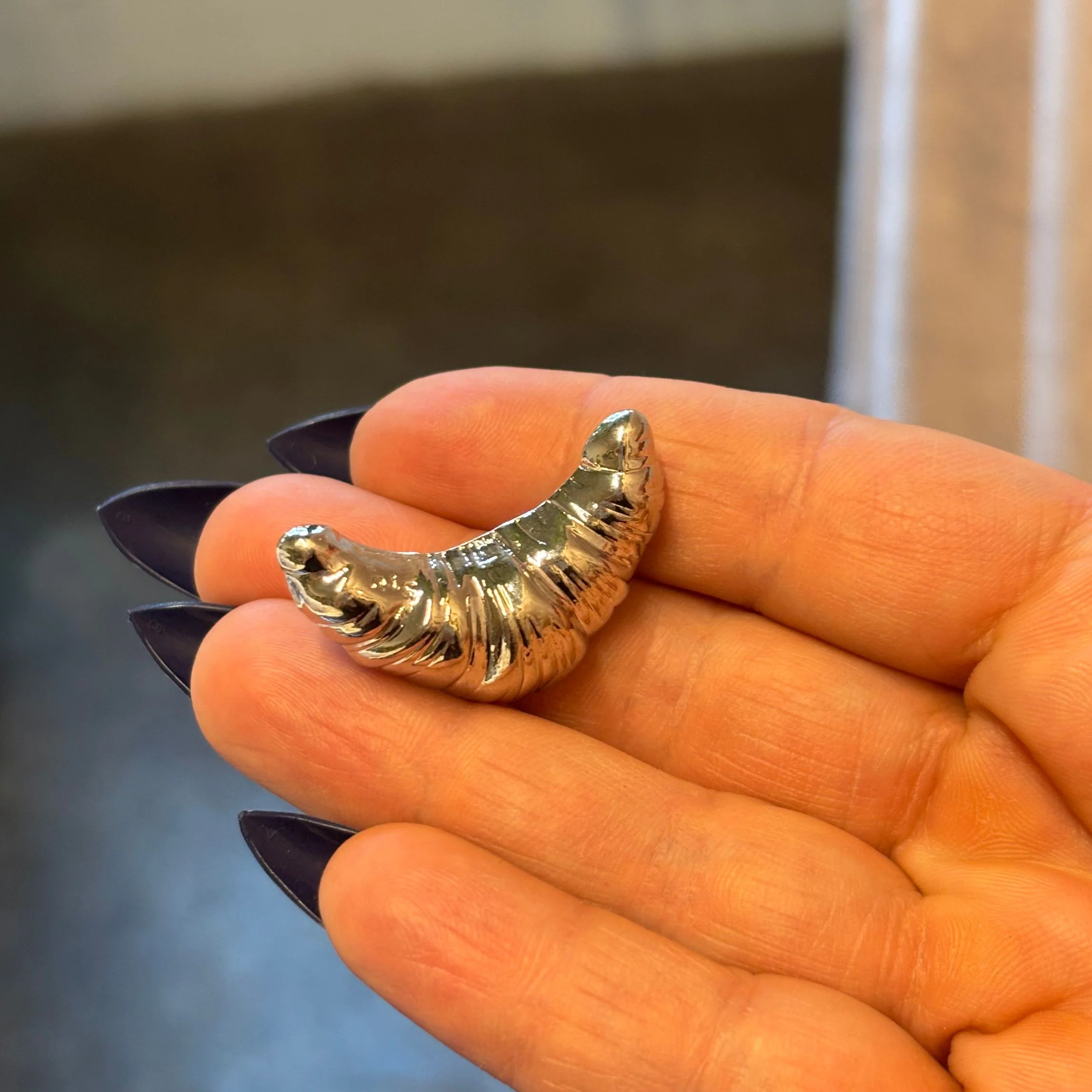 French Croissant Brooch in Gold & Silver 1.4" Metal Pin for Food Lovers - Image 9