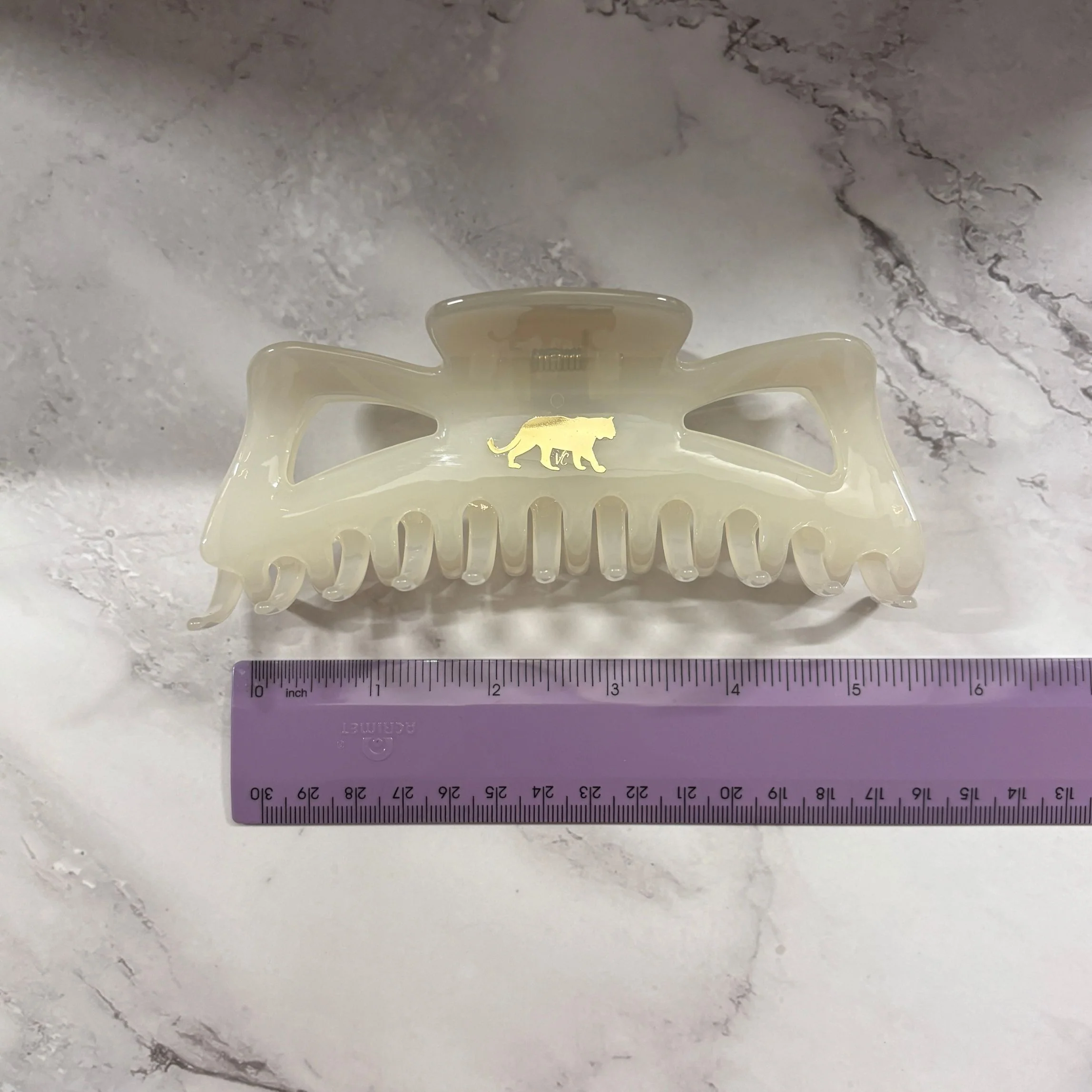 Giant Fresh Cream Megabow Hair Claw for Long, Thick Hair | Velvet Claws Panther Icon in Gold Foil - Image 12