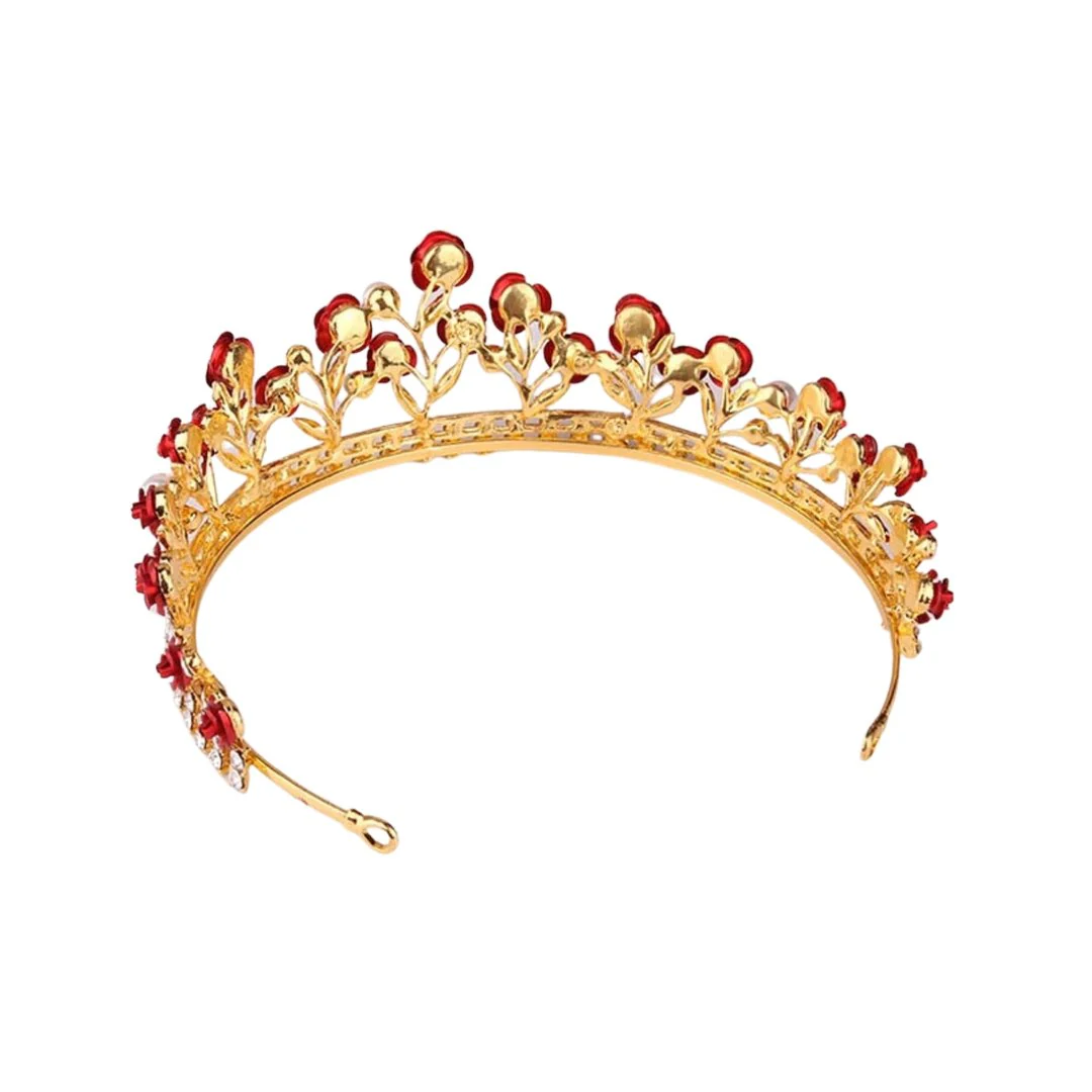 Fresh Romance Red Roses Tiara Crown | Royalty Crown Hair Accessory - Image 2