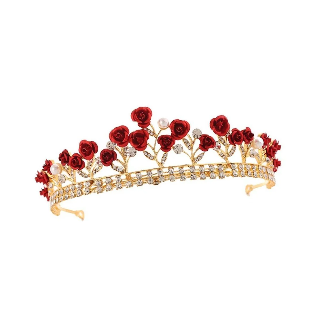 Fresh Romance Red Roses Tiara Crown | Royalty Crown Hair Accessory - Image 3