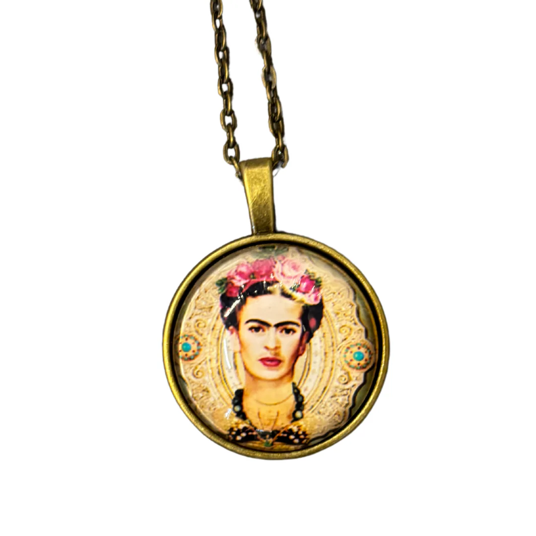 Frida Cabochon Pendant Necklace in Aged Bronze or Black - Image 2