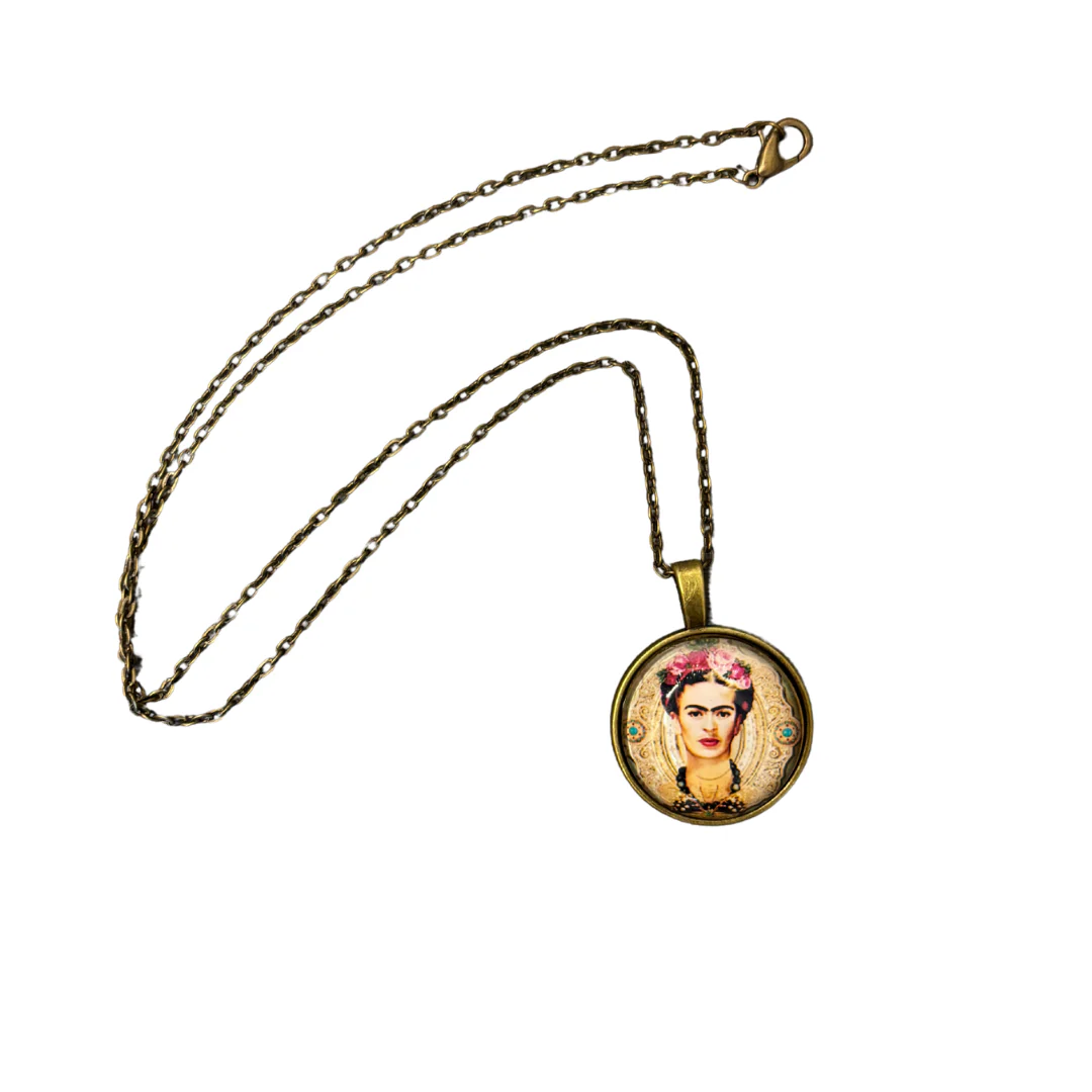 Frida Cabochon Pendant Necklace in Aged Bronze or Black - Image 3