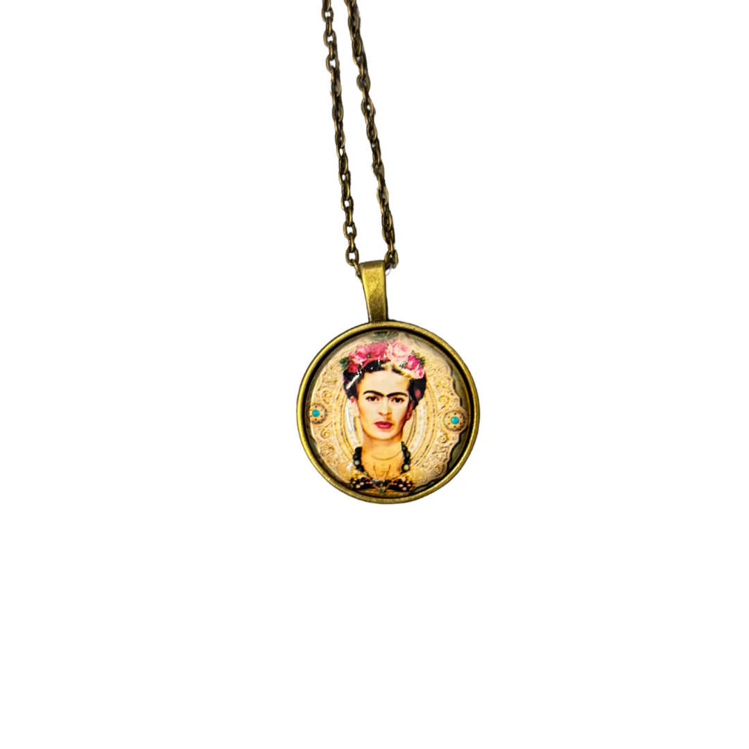 Frida Cabochon Pendant Necklace in Aged Bronze or Black - Image 4