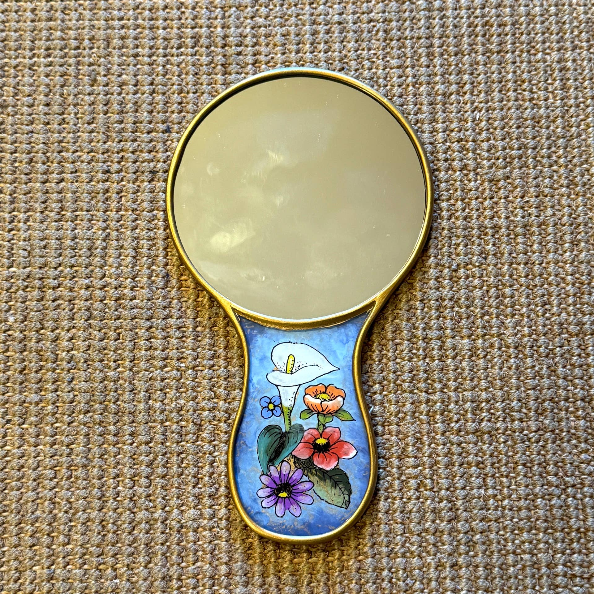 Frida Kahlo Hand Mirror with Floral Hair Knot | Hand-Painted Reverse Glass, Made in Peru - Image 3