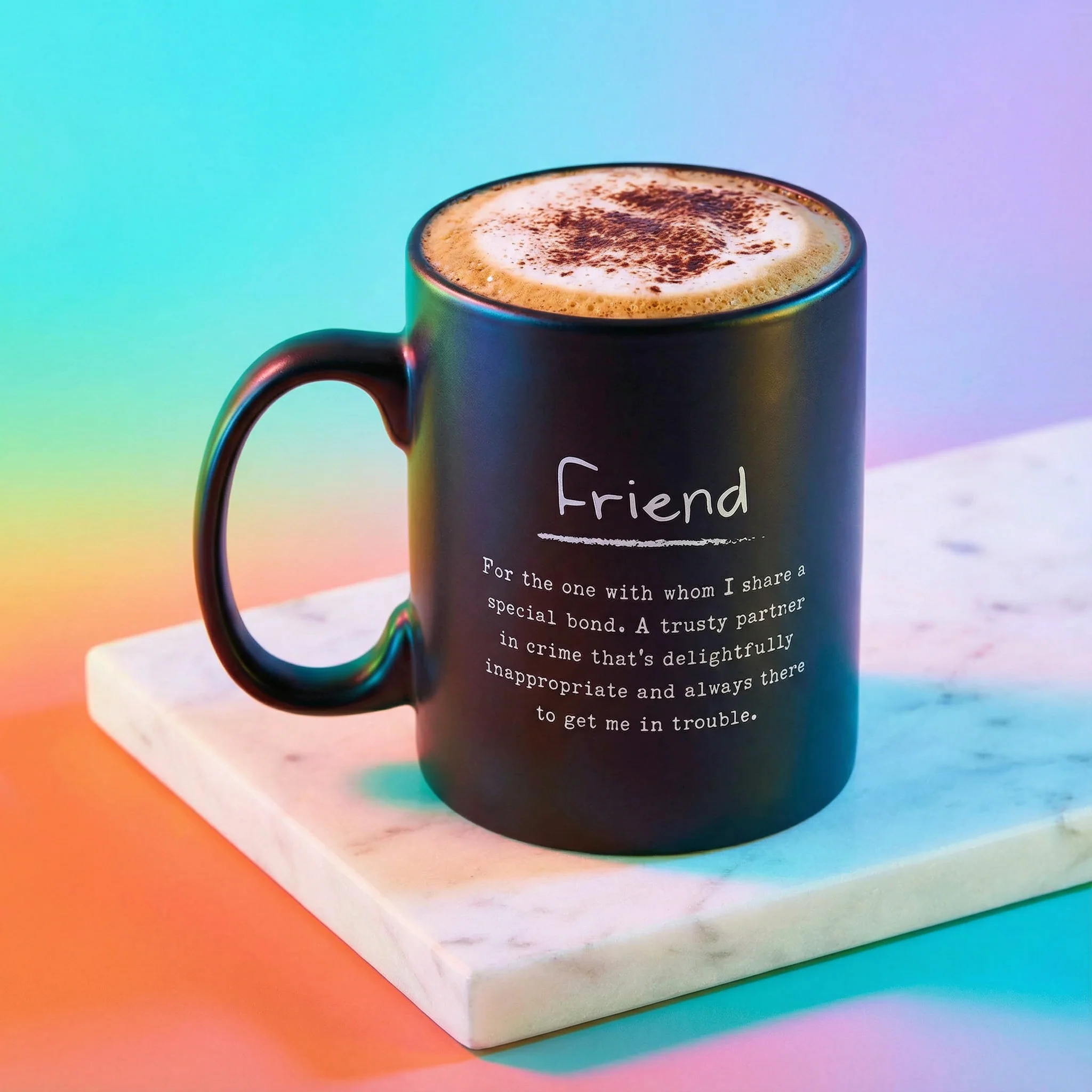 Friend Poetry Stoneware Mug | Matte Black Double-sided Coffee Tea Cup | 20oz - Image 3