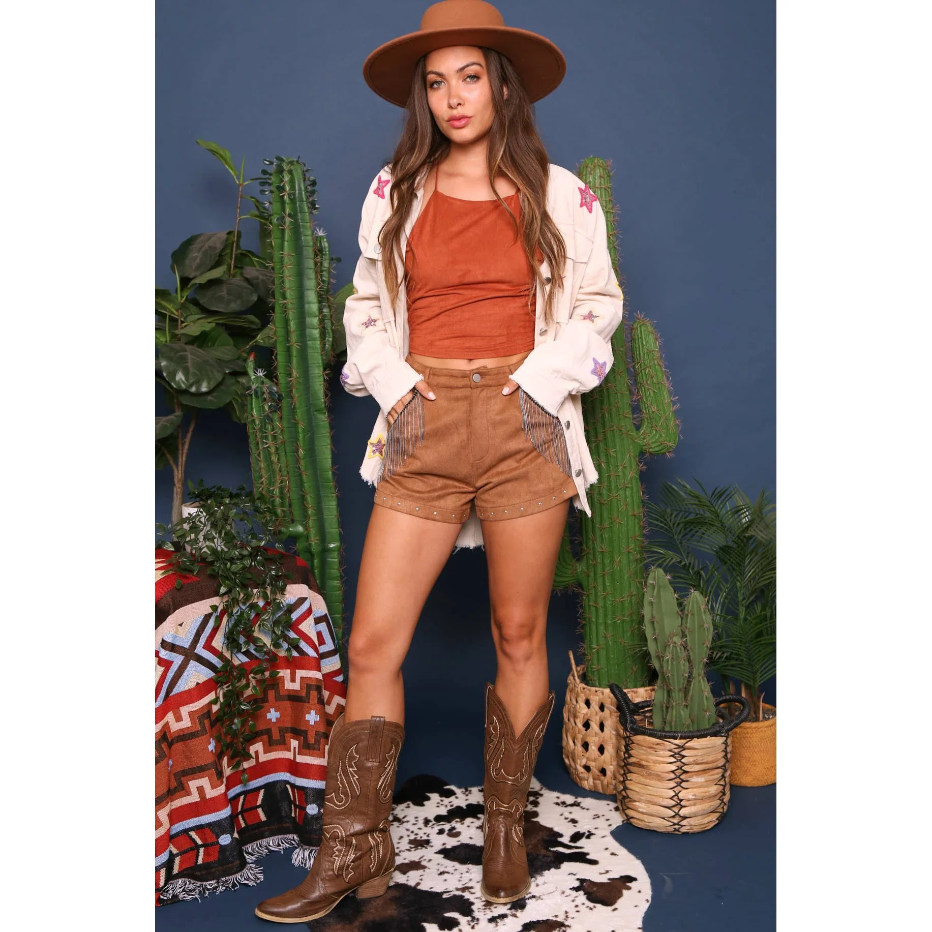 [Sizes S-M] Fringe Suede Shorts in Camel | Cowgirl Western Attire - Image 8