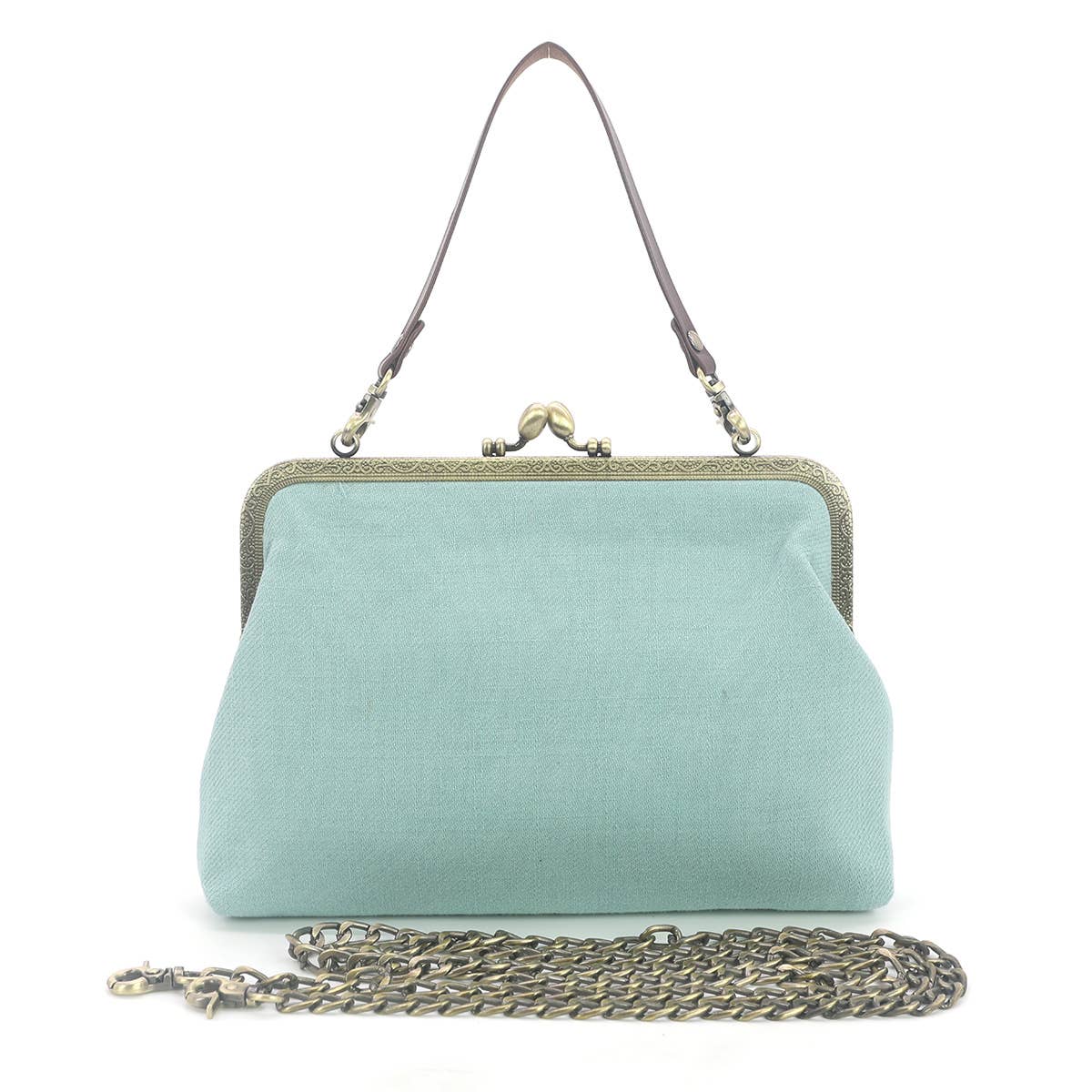 Frog in the Lily Pond Kiss Lock Bag in Linen Cotton Blend Material - Image 3
