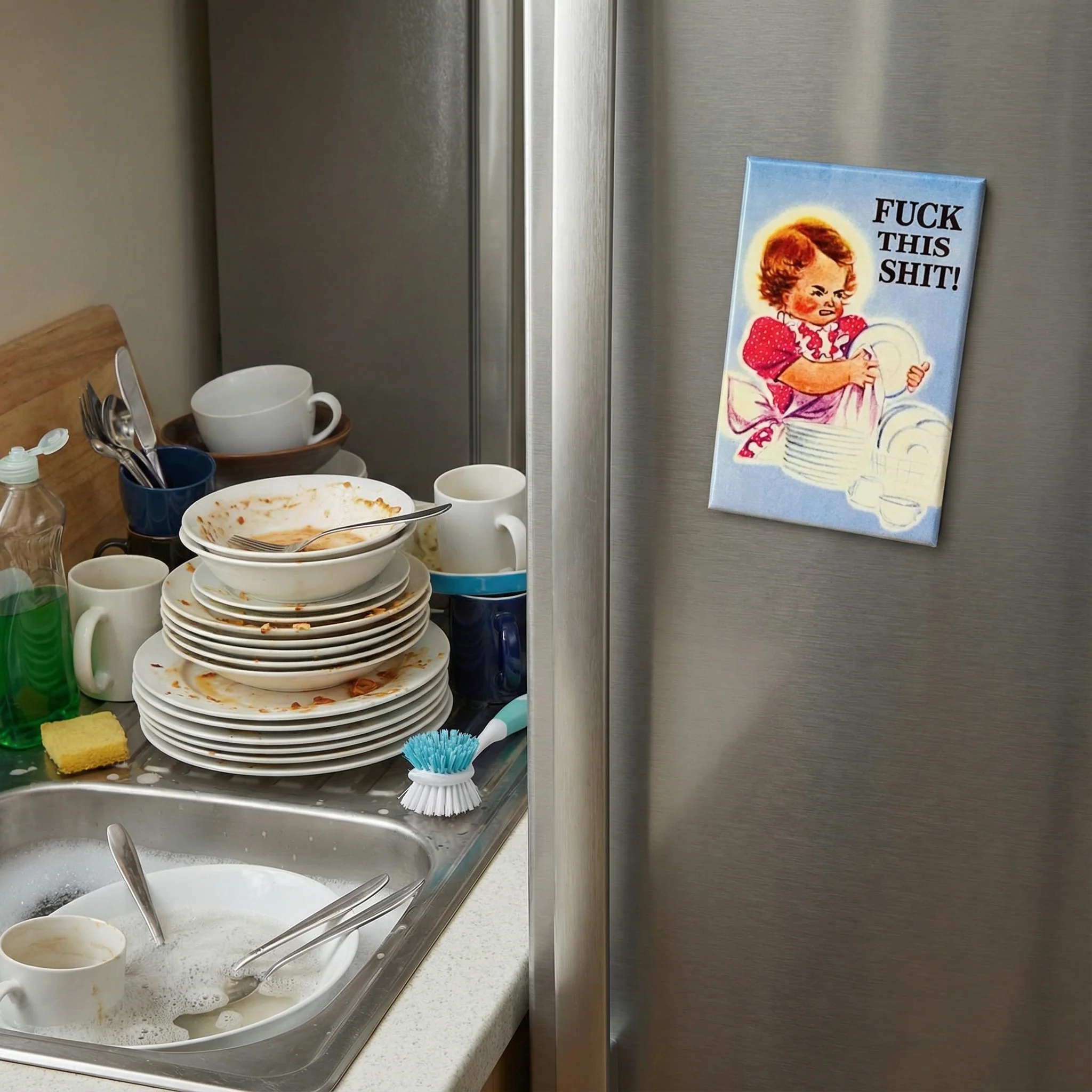 Fuck This Shit Anti-Housework Retro Illustrated Fridge Magnet - Image 4
