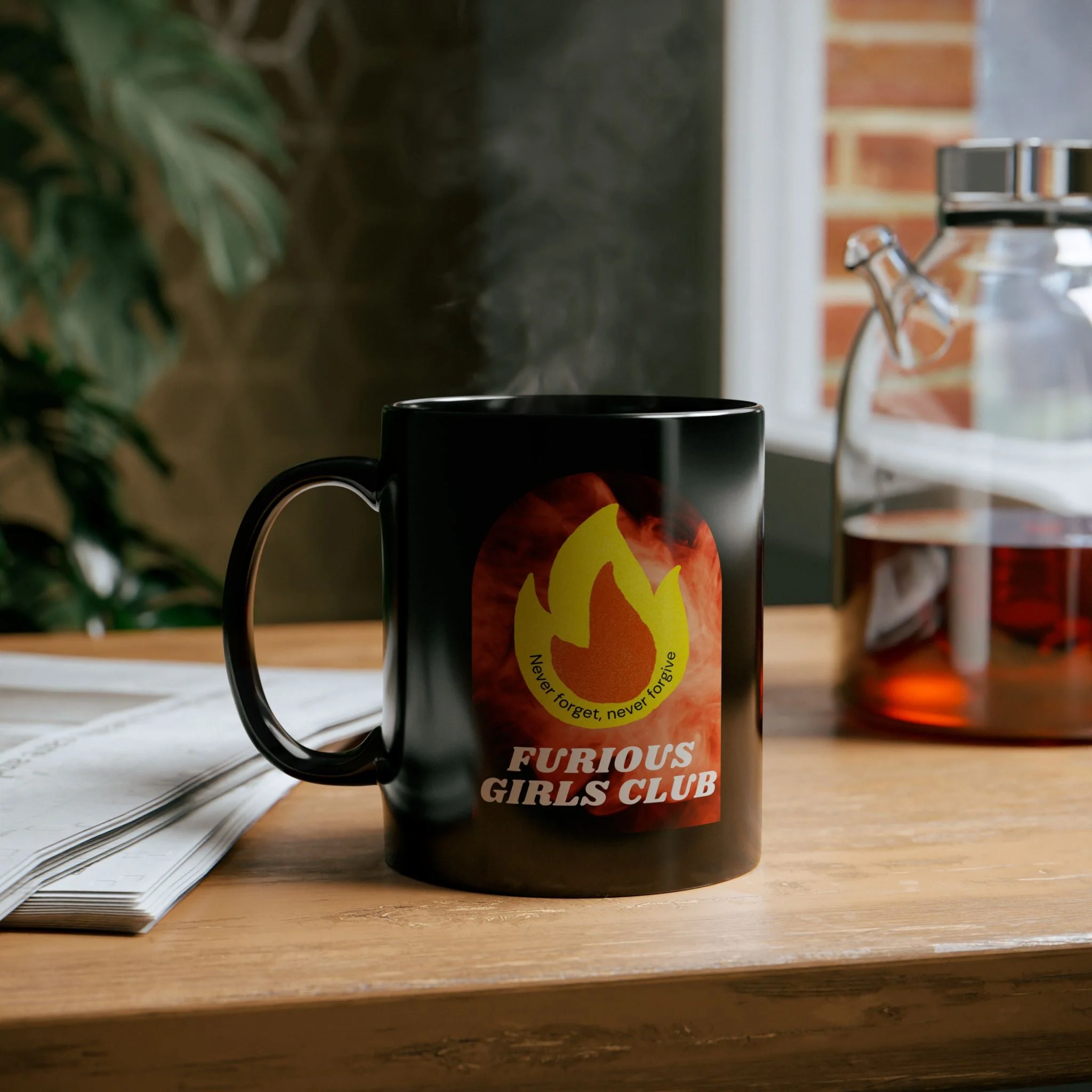 Furious Girls Club 11oz Black Mug | Feminist Resist Flames Coffee Mug - Image 2