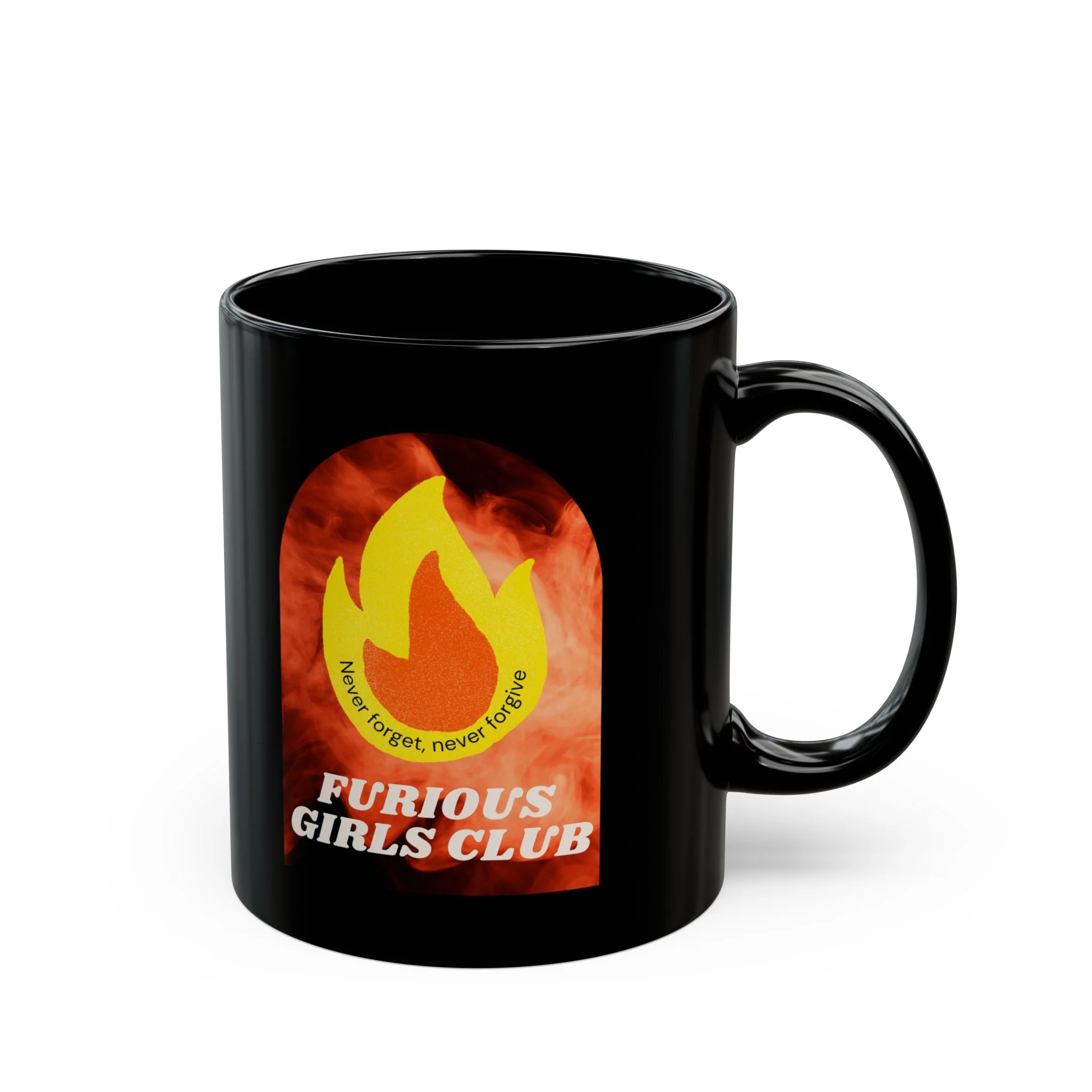 Furious Girls Club 11oz Black Mug | Feminist Resist Flames Coffee Mug - Image 3