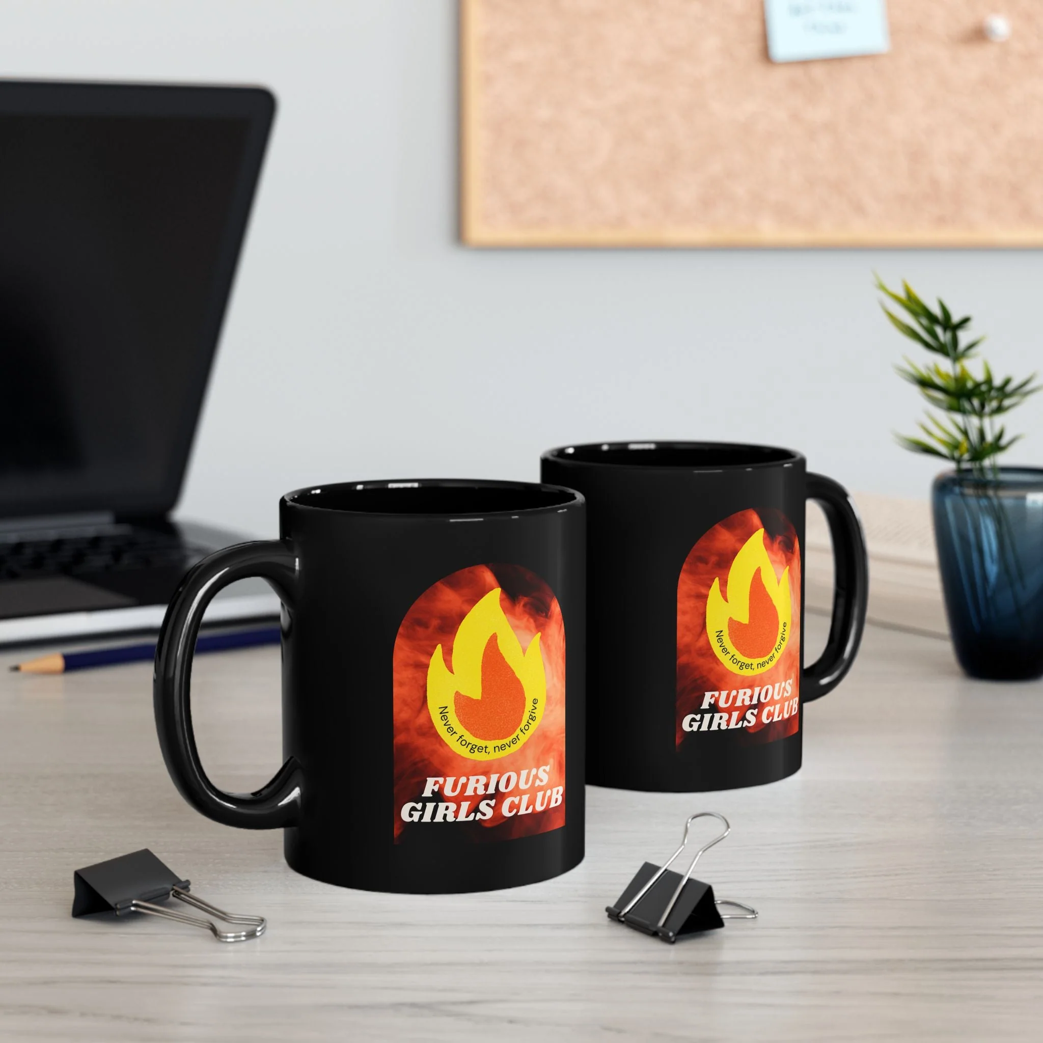 Furious Girls Club 11oz Black Mug | Feminist Resist Flames Coffee Mug - Image 4