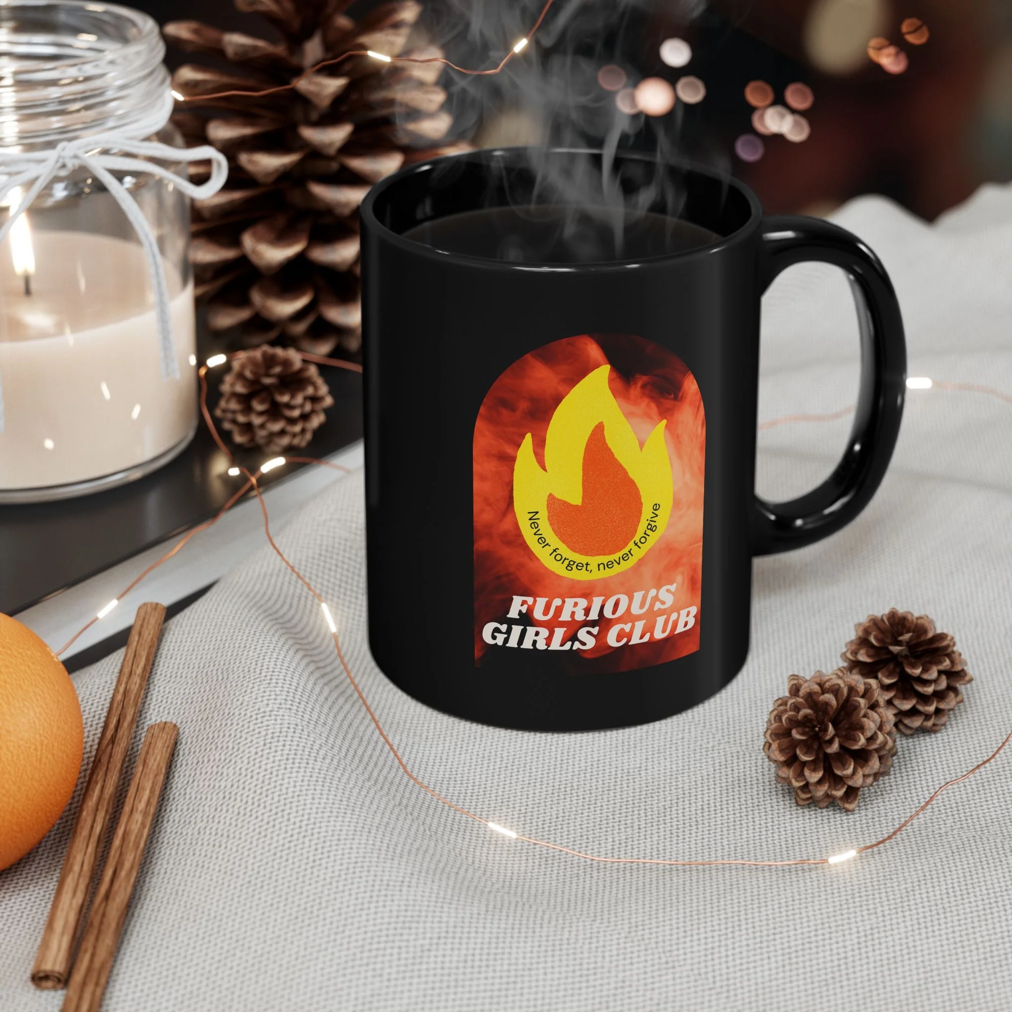 Furious Girls Club 11oz Black Mug | Feminist Resist Flames Coffee Mug - Image 5