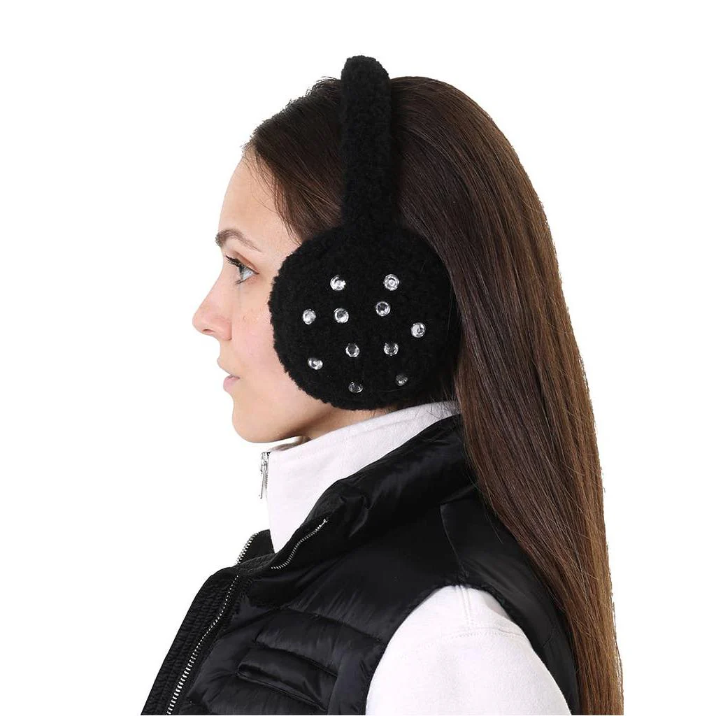 Crystal Jewel Embellishment Black Fuzzy Earmuffs | Winter Ear Warmer Cover Caps - Image 3