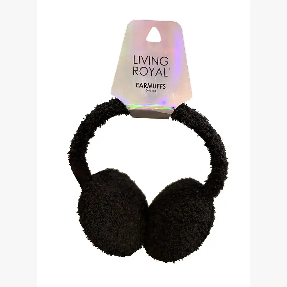Crystal Jewel Embellishment Black Fuzzy Earmuffs | Winter Ear Warmer Cover Caps - Image 4