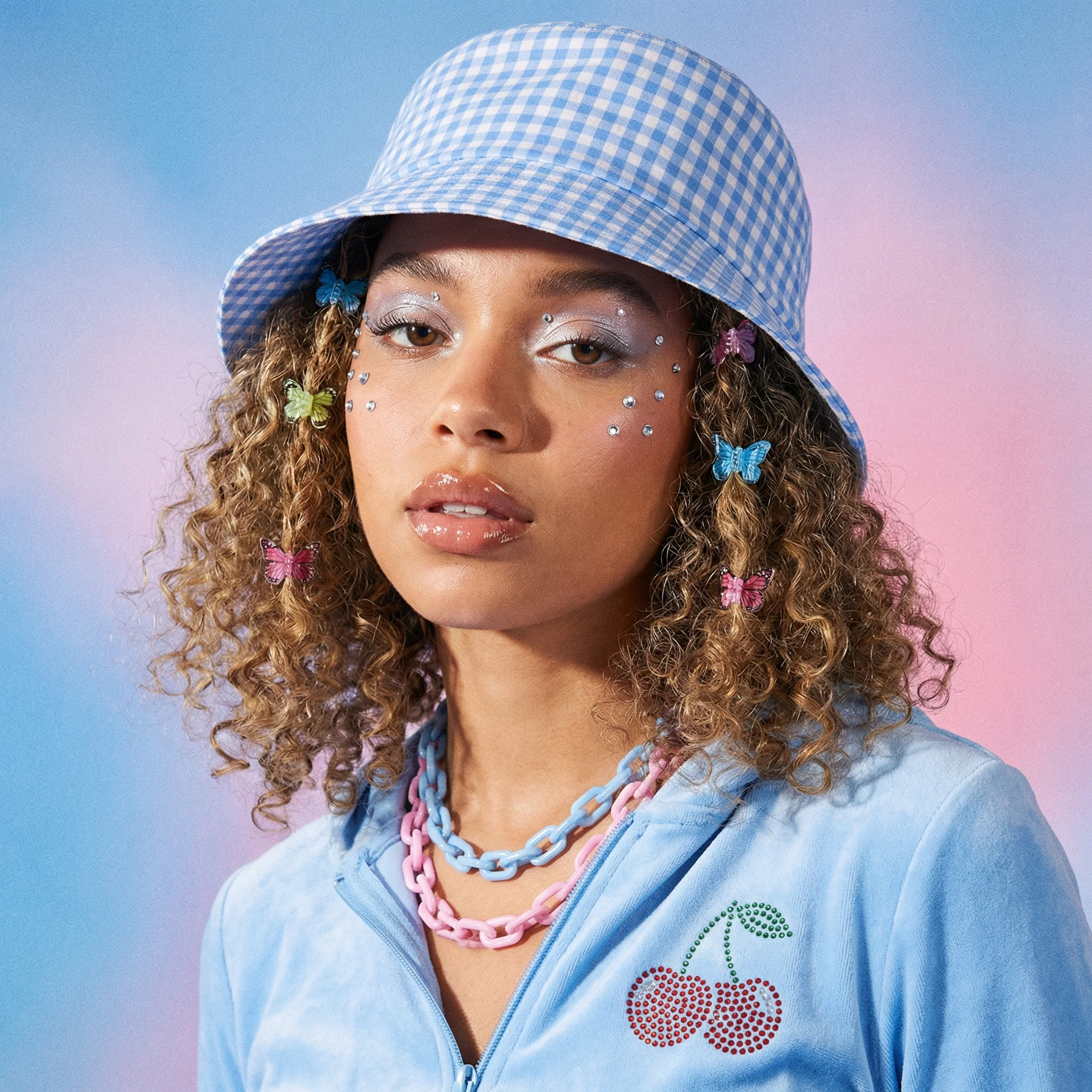 Blue Gingham Print Bucket Hat | 100% Cotton Classic Summer Sun Hat - Image 2