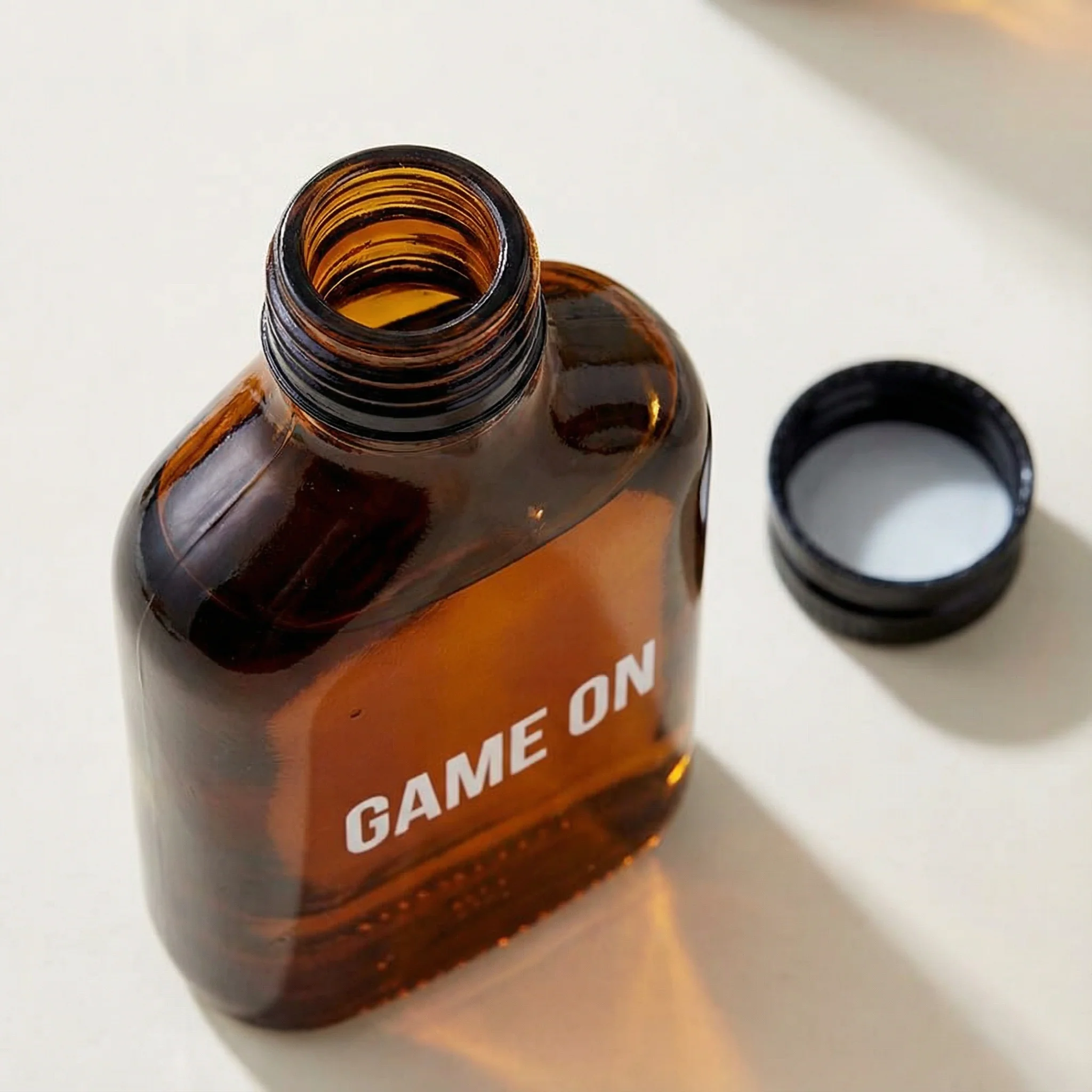Game On Amber Mini Flask | Fathers Day, Dad Gift, Sports Themed Liquor Bottle | Glass - Image 3