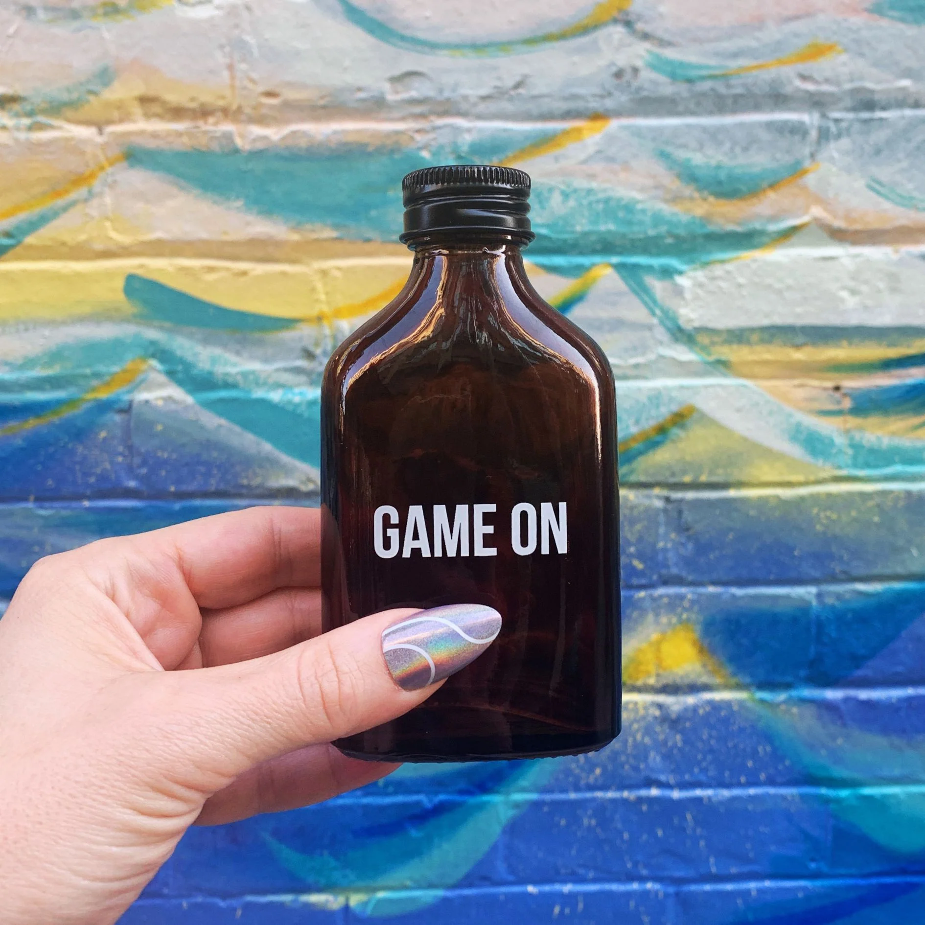 Game On Amber Mini Flask | Fathers Day, Dad Gift, Sports Themed Liquor Bottle | Glass - Image 5