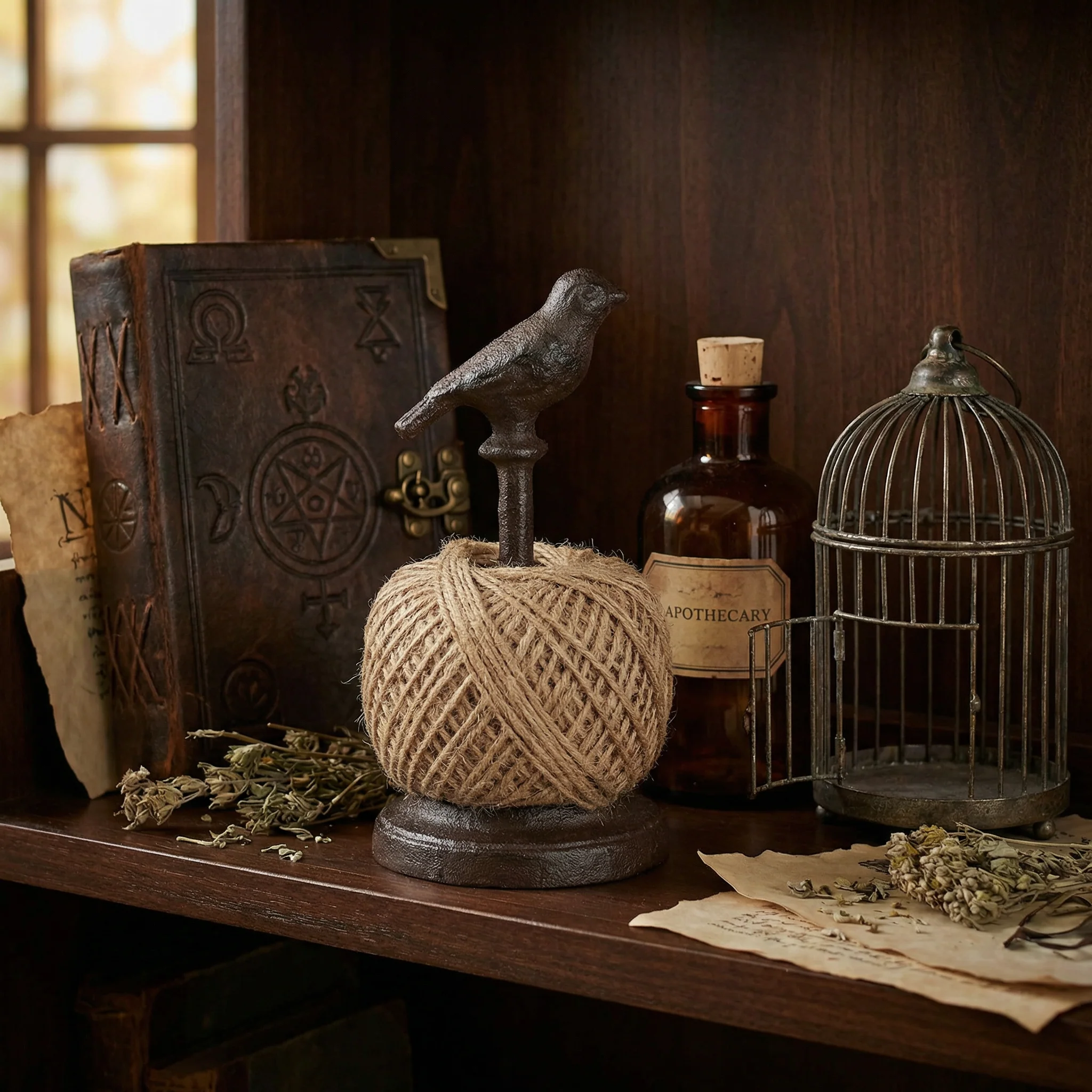 Garden Bird Twine Holder with Antique Metal Bird | Rustic Garden Decor - Image 2