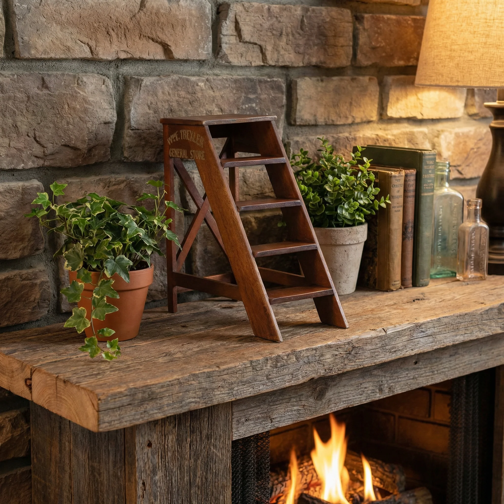 Mini General Store Ladder Desktop Decor | Vintage Wooden Store Steps Decorative Accent - Image 2