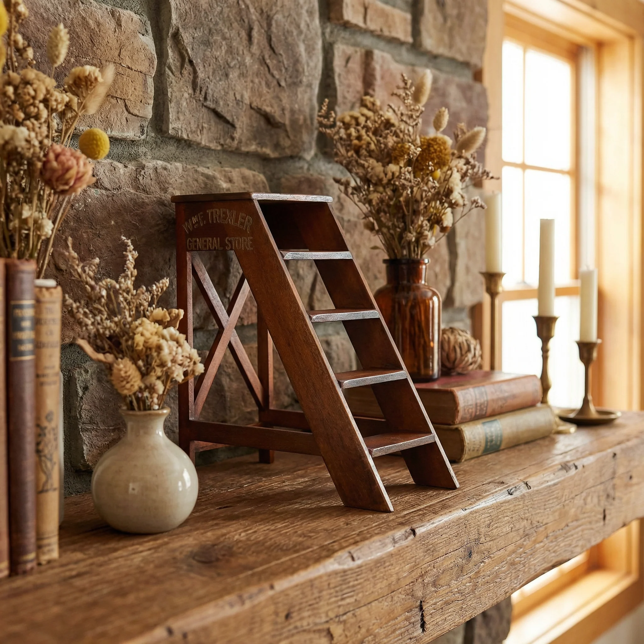Mini General Store Ladder Desktop Decor | Vintage Wooden Store Steps Decorative Accent - Image 7