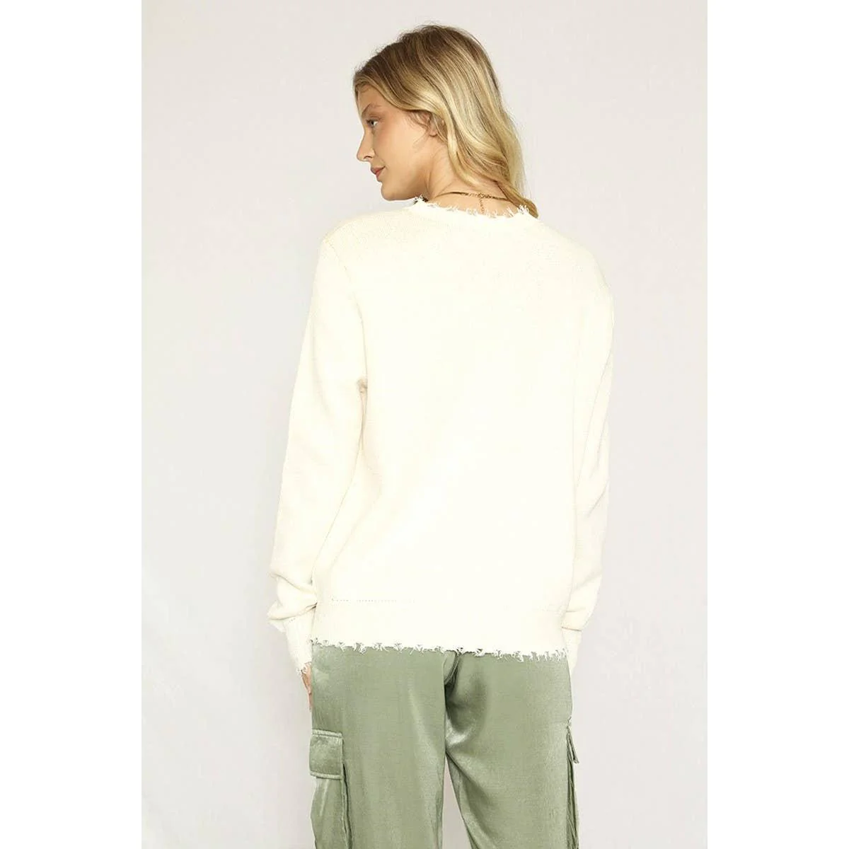 Get Over Yourself Sweater | Intarsia Knit, Tattered Detail [SM-XL] - Image 3