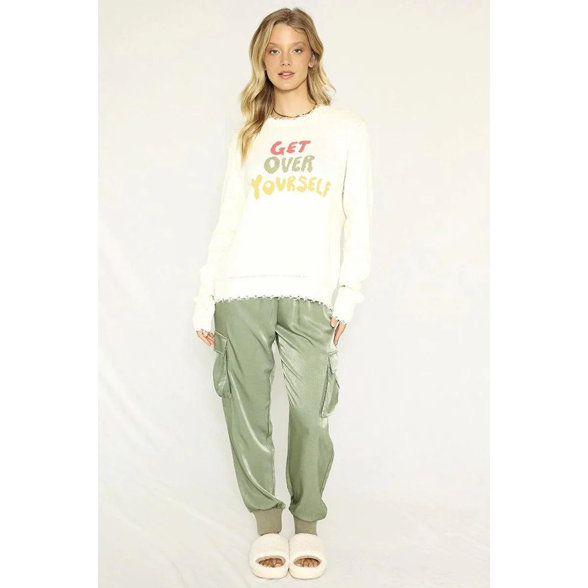 Get Over Yourself Sweater | Intarsia Knit, Tattered Detail [SM-XL] - Image 4