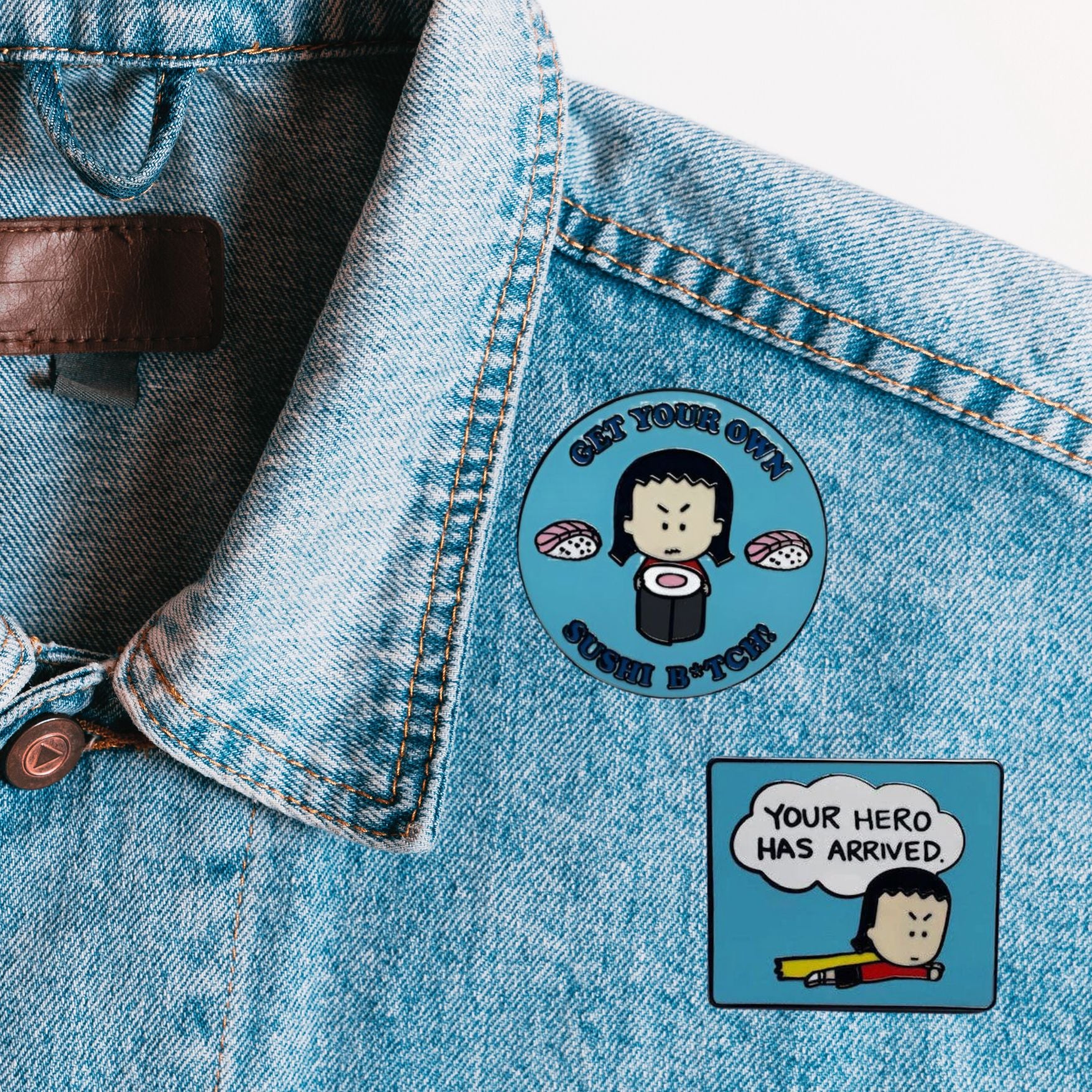 "Get Your Own Sushi B*tch!" Round Enamel Pin | Lapel Pin Badges - Image 3