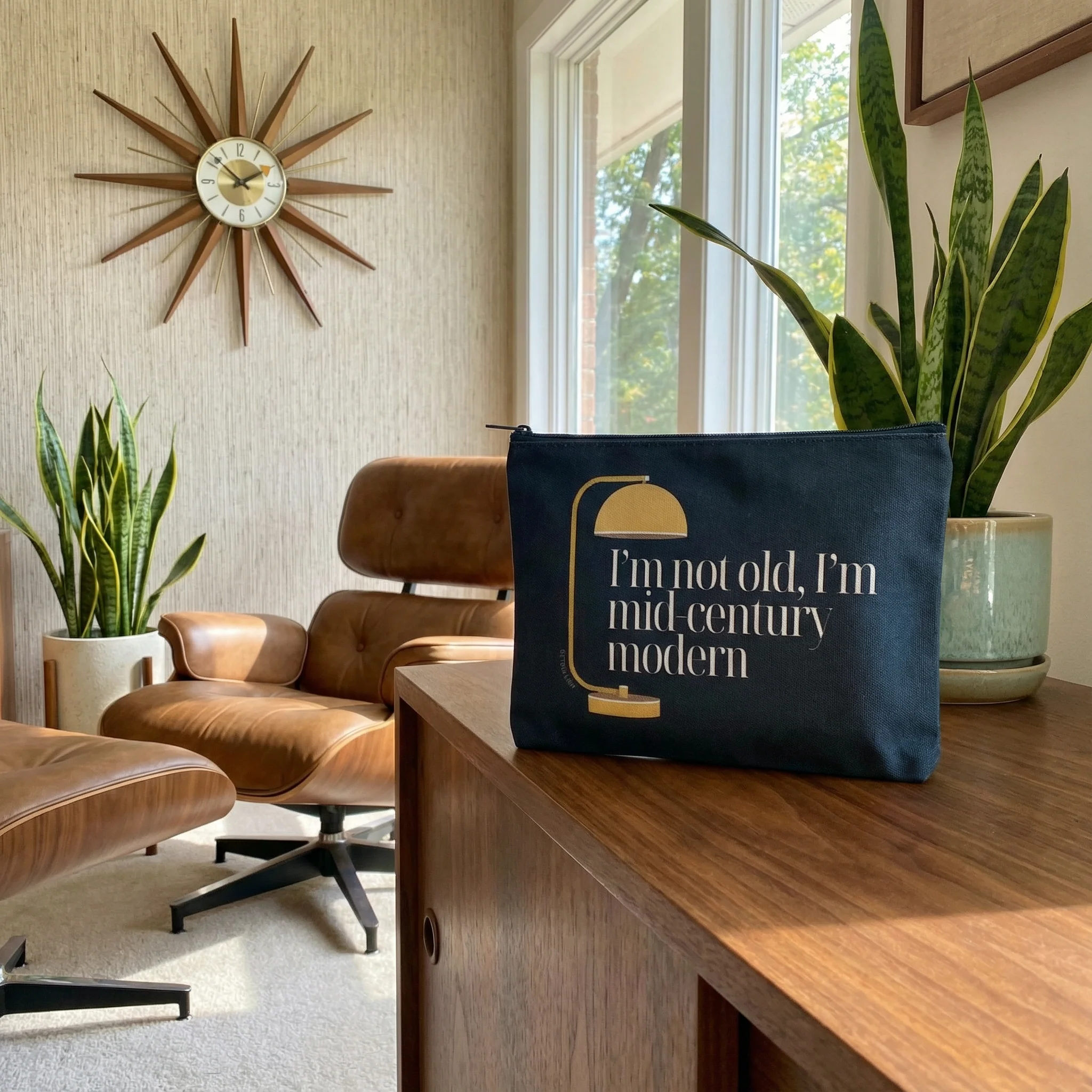 GetBullish I'm Not Old, I'm Mid-Century Modern Canvas Zipper Pouch 9.5" x 7" | Cosmetics Bag or Pencil Case - Image 2