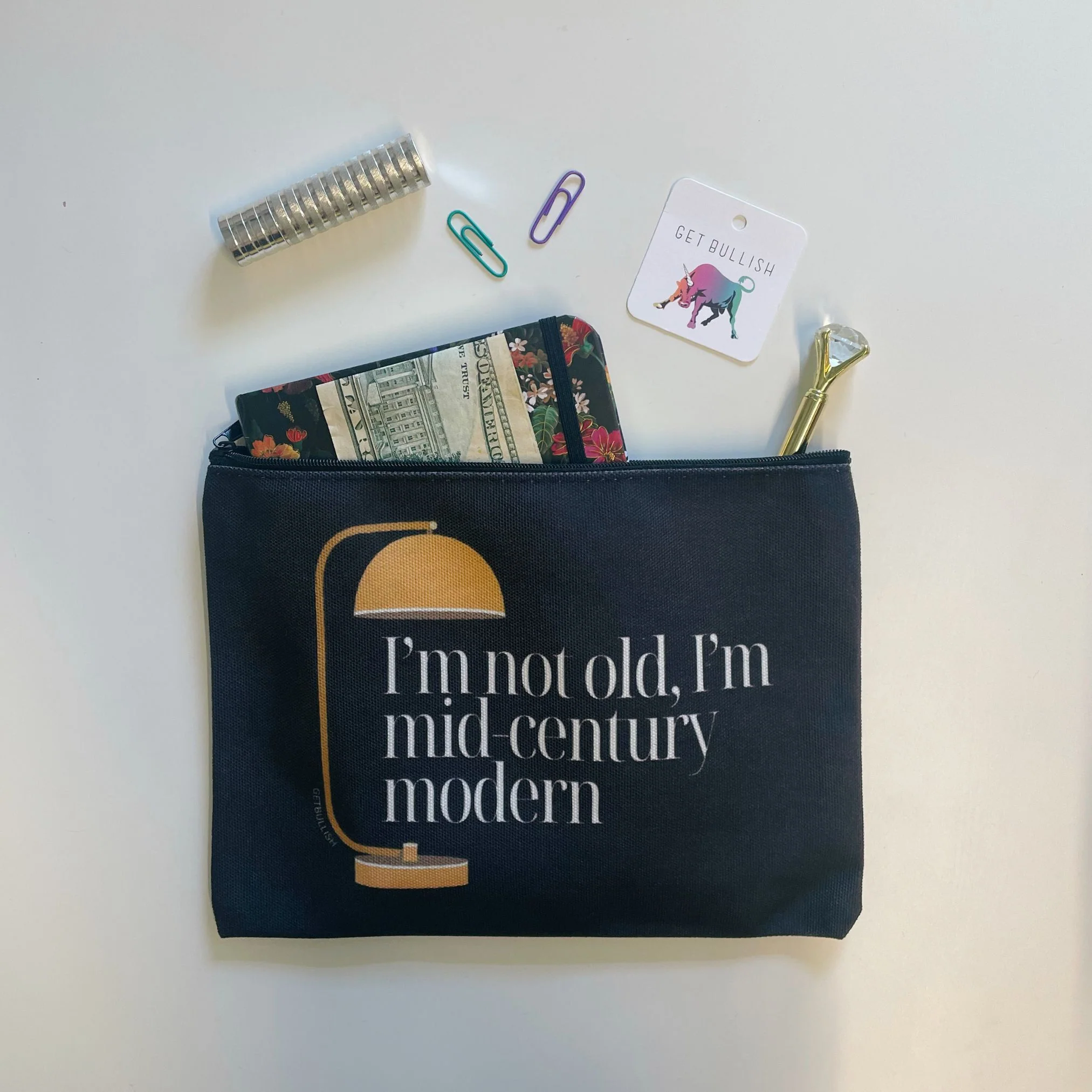GetBullish I'm Not Old, I'm Mid-Century Modern Canvas Zipper Pouch 9.5" x 7" | Cosmetics Bag or Pencil Case - Image 4