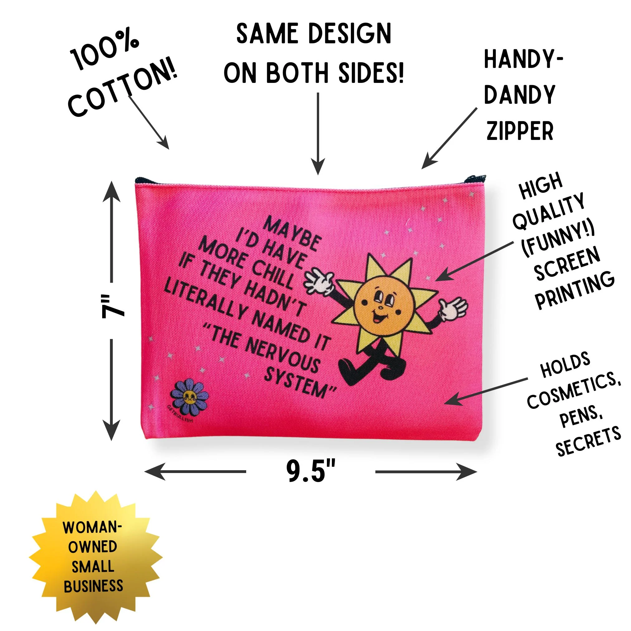 GetBullish Maybe I'd Have More Chill Canvas Zipper Pouch 9.5" x 7" | Cosmetics Bag or Pencil Case - Image 2