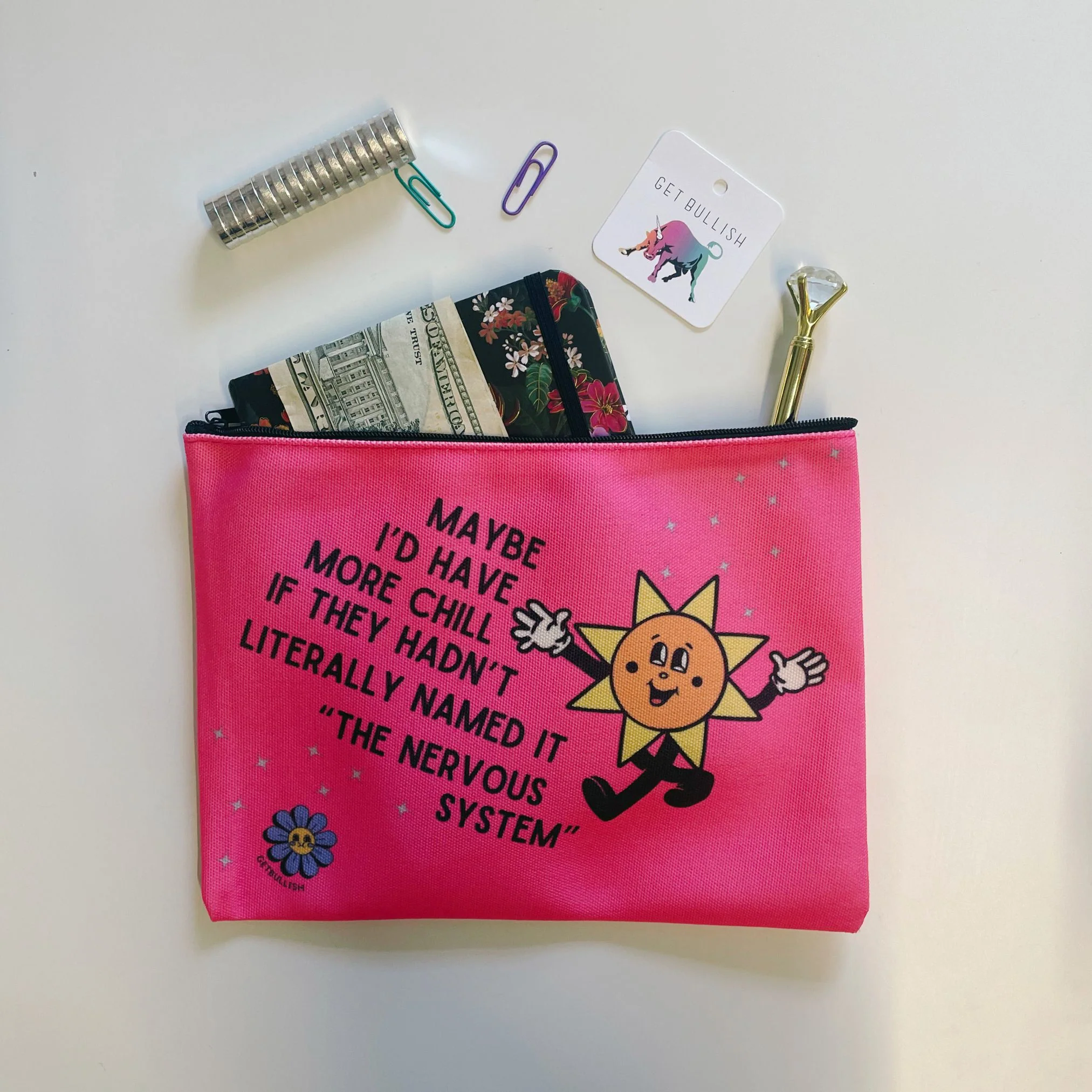 GetBullish Maybe I'd Have More Chill Canvas Zipper Pouch 9.5" x 7" | Cosmetics Bag or Pencil Case - Image 3