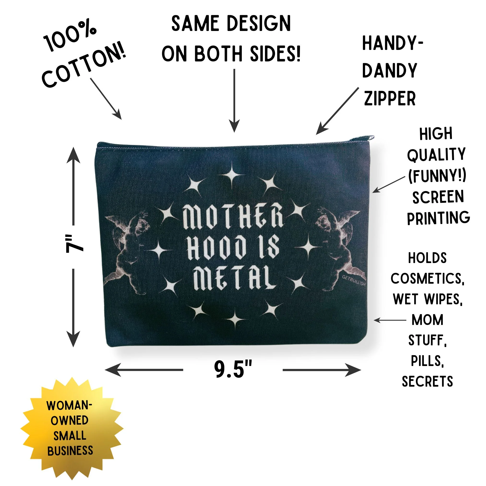 GetBullish Motherhood is Metal Canvas Zipper Pouch 9.5" x 7" | Cosmetics Bag or Pencil Case - Image 2