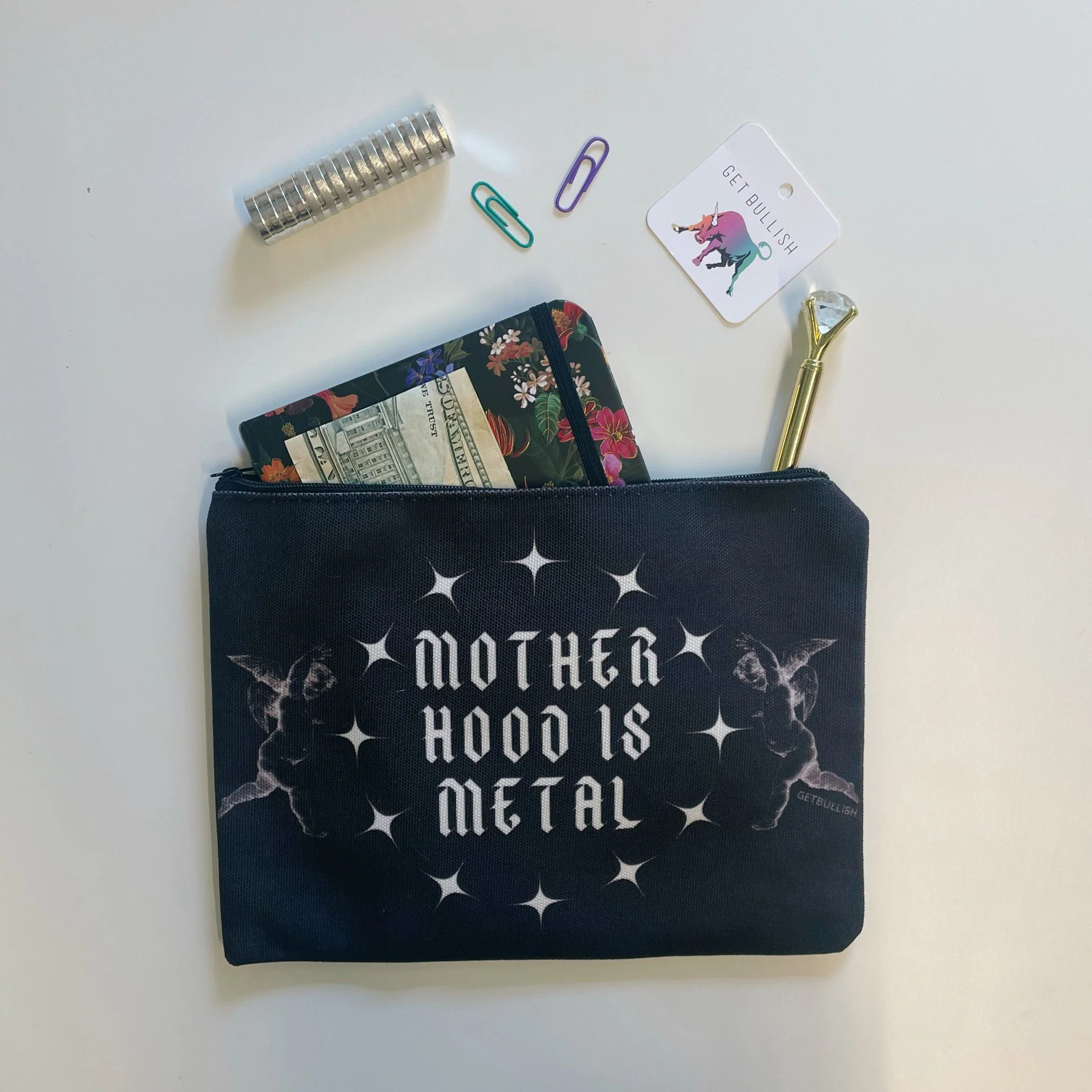 GetBullish Motherhood is Metal Canvas Zipper Pouch 9.5" x 7" | Cosmetics Bag or Pencil Case - Image 3