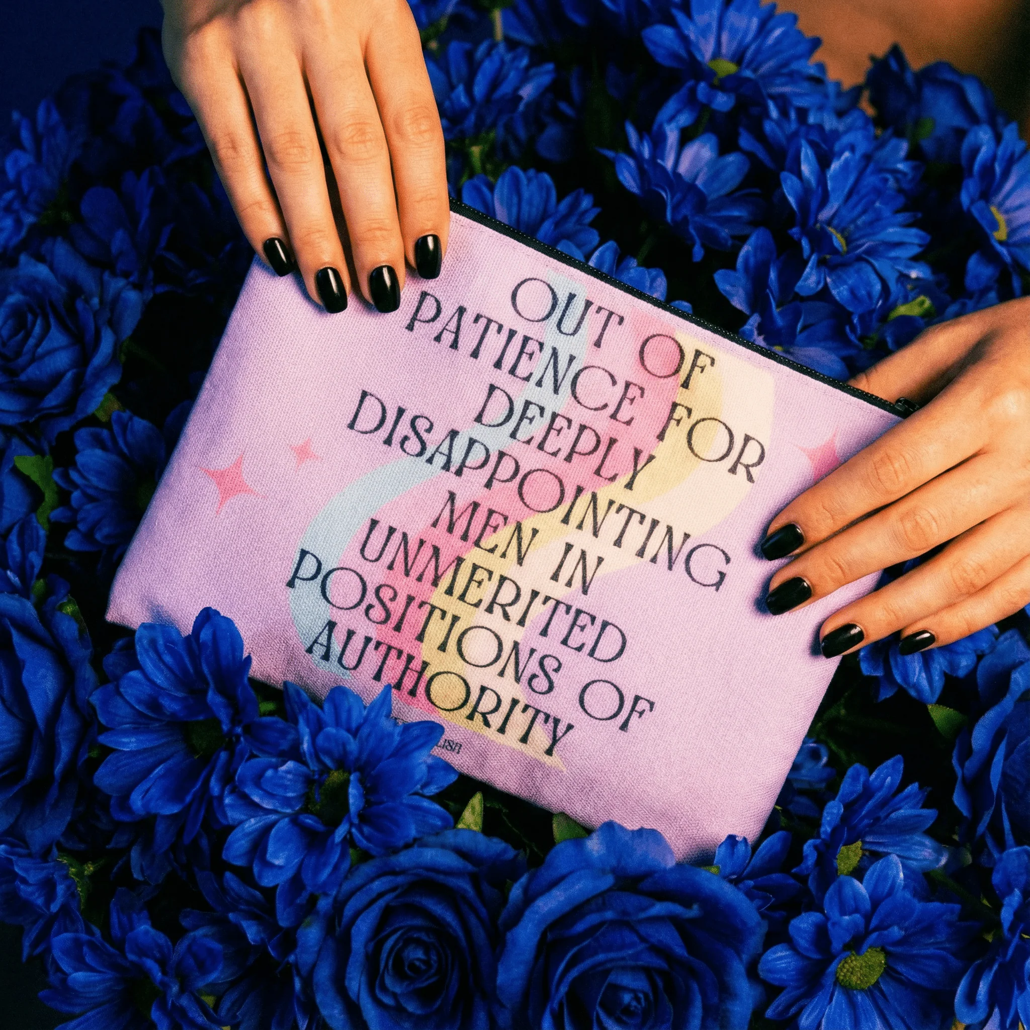 GetBullish Out of Patience with Disappointing Men Feminist Canvas Zipper Pouch 9.5" x 7" | Cosmetics Bag or Pencil Case