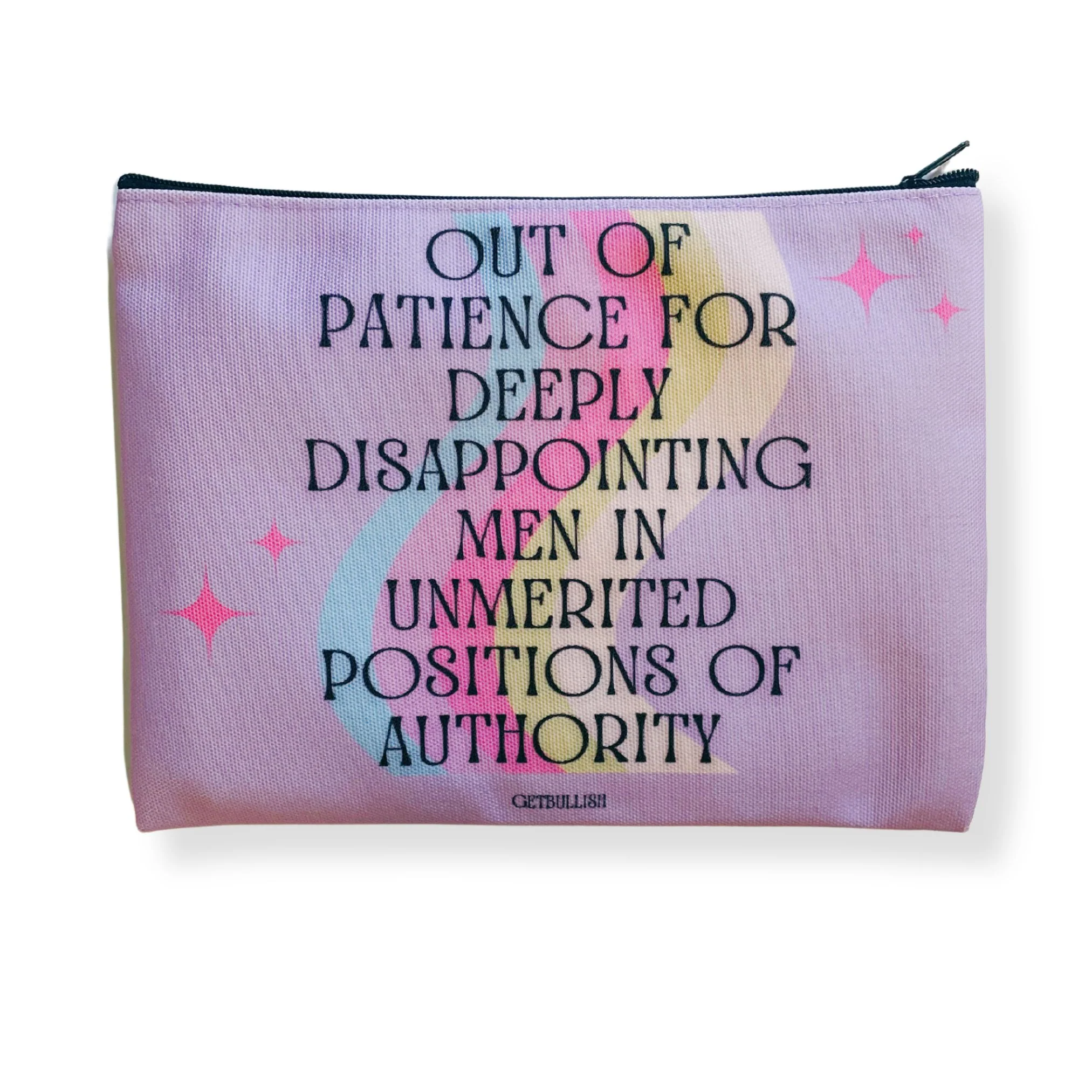 GetBullish Out of Patience with Disappointing Men Feminist Canvas Zipper Pouch 9.5" x 7" | Cosmetics Bag or Pencil Case - Image 2