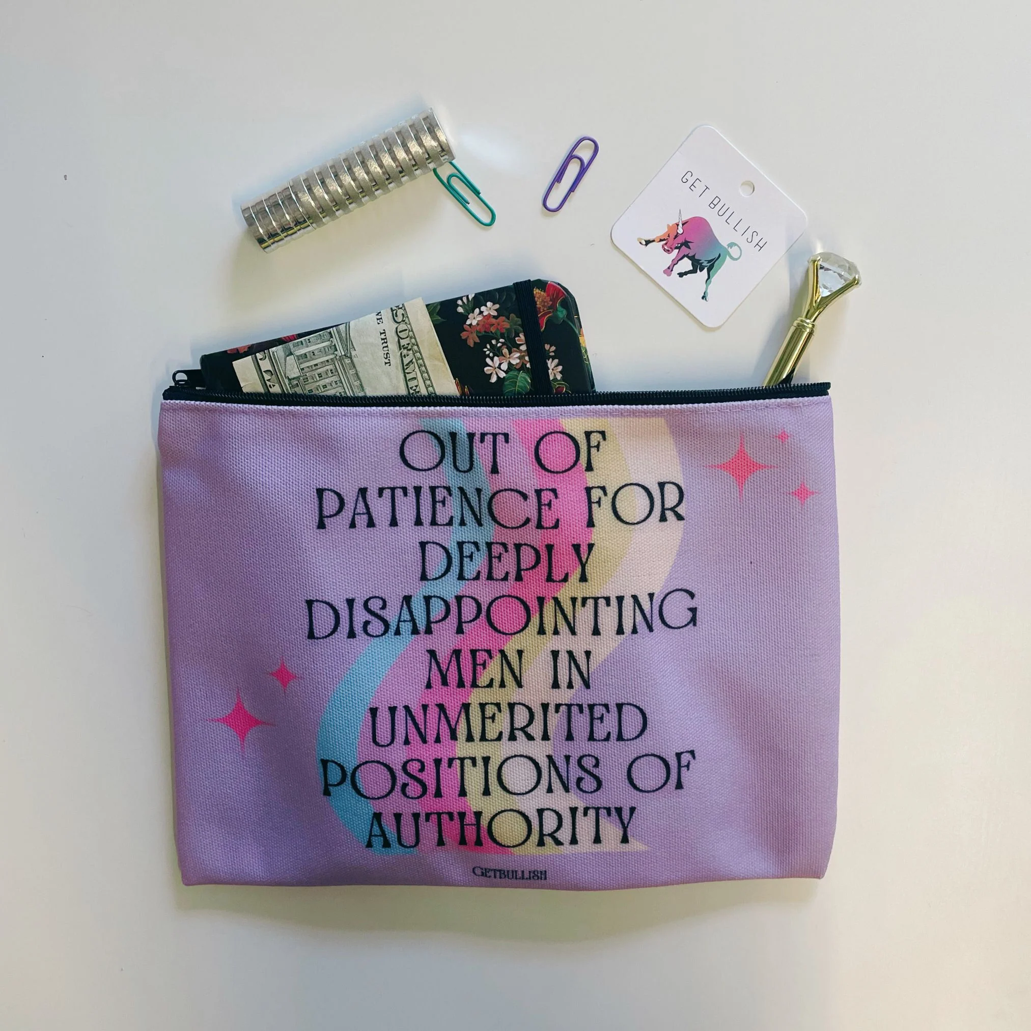 GetBullish Out of Patience with Disappointing Men Feminist Canvas Zipper Pouch 9.5" x 7" | Cosmetics Bag or Pencil Case - Image 4