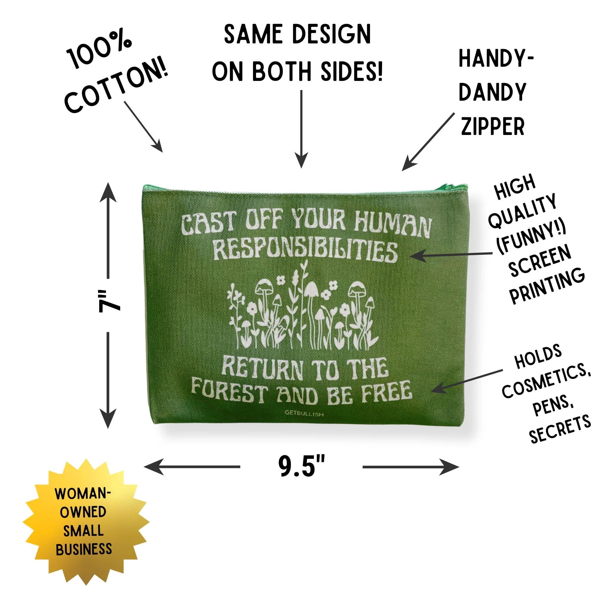 GetBullish Return to the Forest Canvas Zipper Pouch 9.5" x 7" | Cosmetics Bag or Pencil Case - Image 2