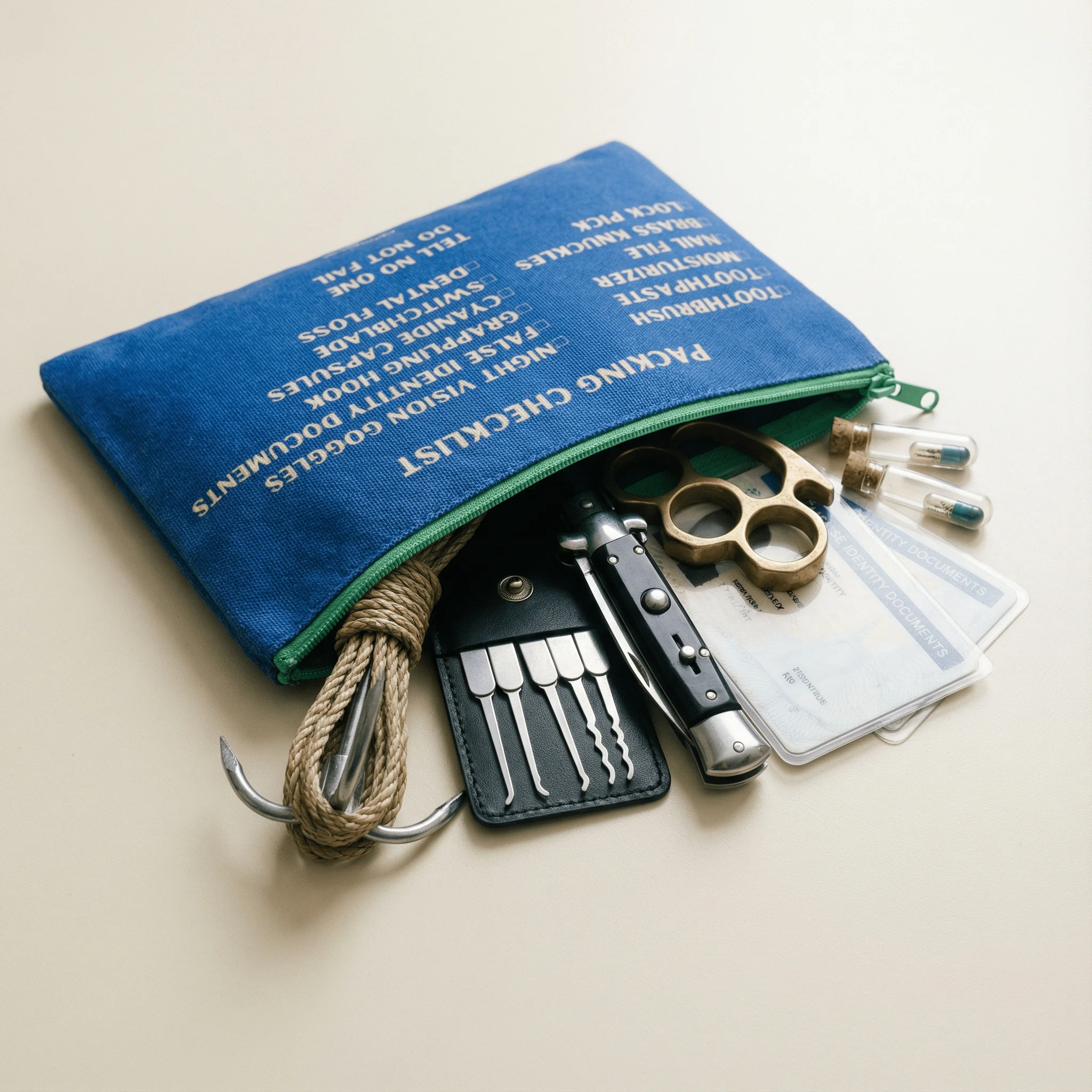 GetBullish Secret Agent Packing Checklist Canvas Zipper Pouch 9.5" x 7" | Cosmetics Bag or Pencil Case - Image 3