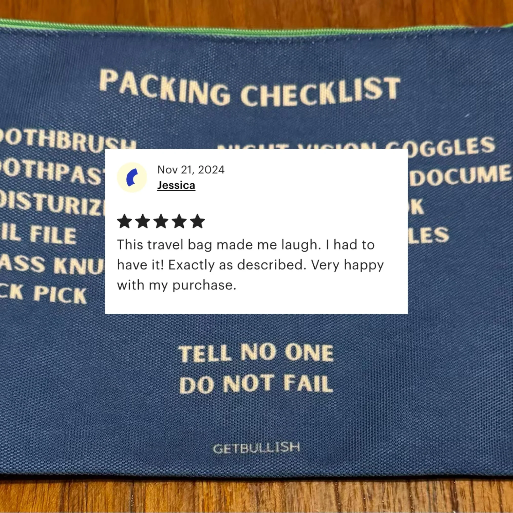 GetBullish Secret Agent Packing Checklist Canvas Zipper Pouch 9.5" x 7" | Cosmetics Bag or Pencil Case - Image 6